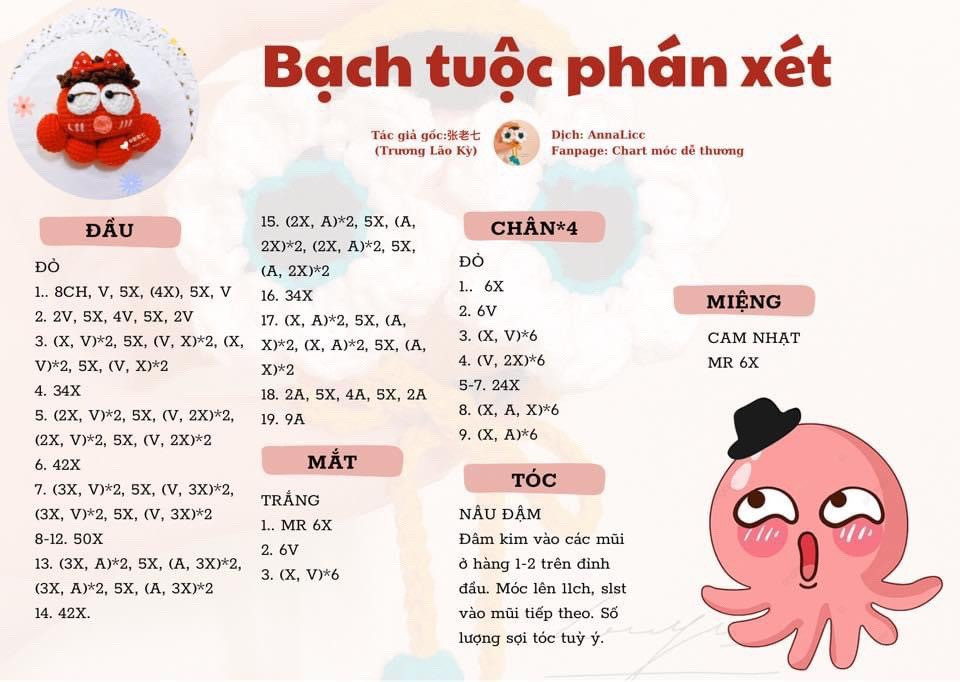 Bộ Chart Móc Len Thú Nhồi Bông Phán Xét Dễ Thương