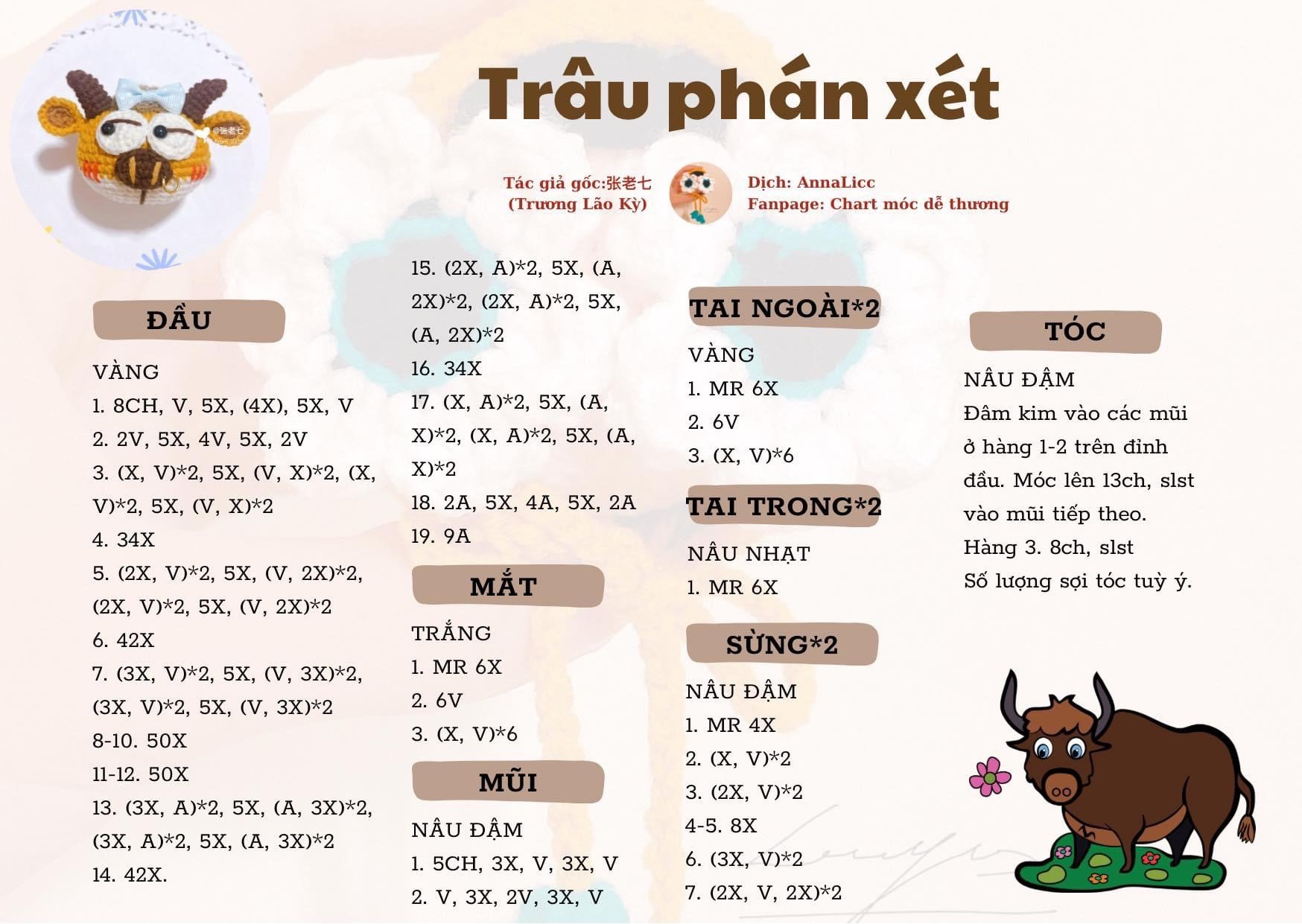 Bộ Chart Móc Len Thú Nhồi Bông Phán Xét Dễ Thương