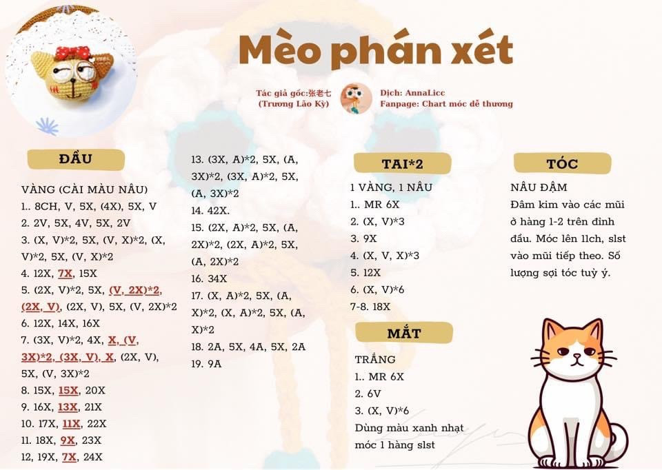 Bộ Chart Móc Len Thú Nhồi Bông Phán Xét Dễ Thương