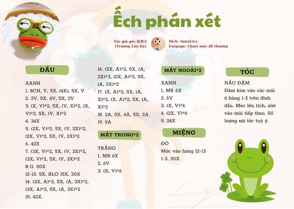 Bộ Chart Móc Len Thú Nhồi Bông Phán Xét Dễ Thương