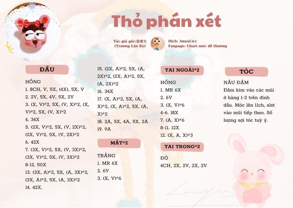 Bộ Chart Móc Len Thú Nhồi Bông Phán Xét Dễ Thương