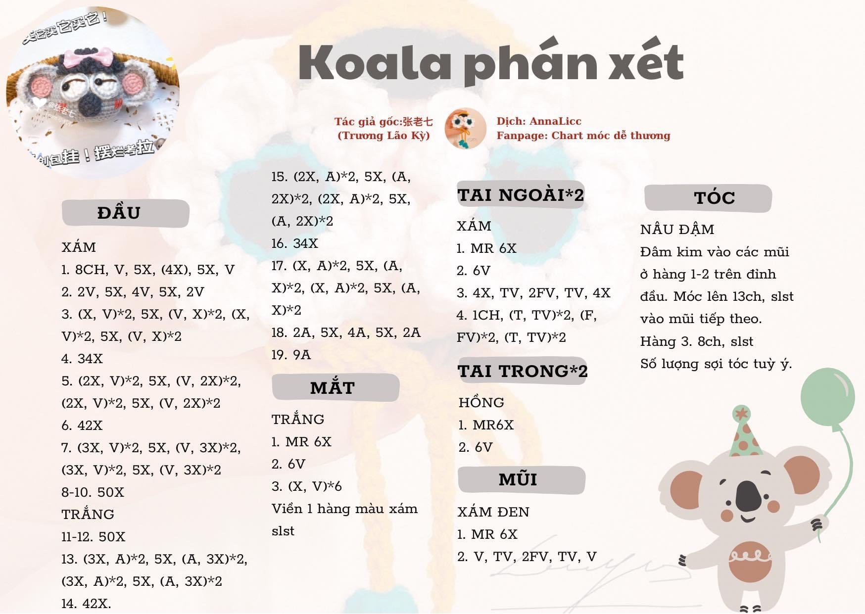 Bộ Chart Móc Len Thú Nhồi Bông Phán Xét Dễ Thương