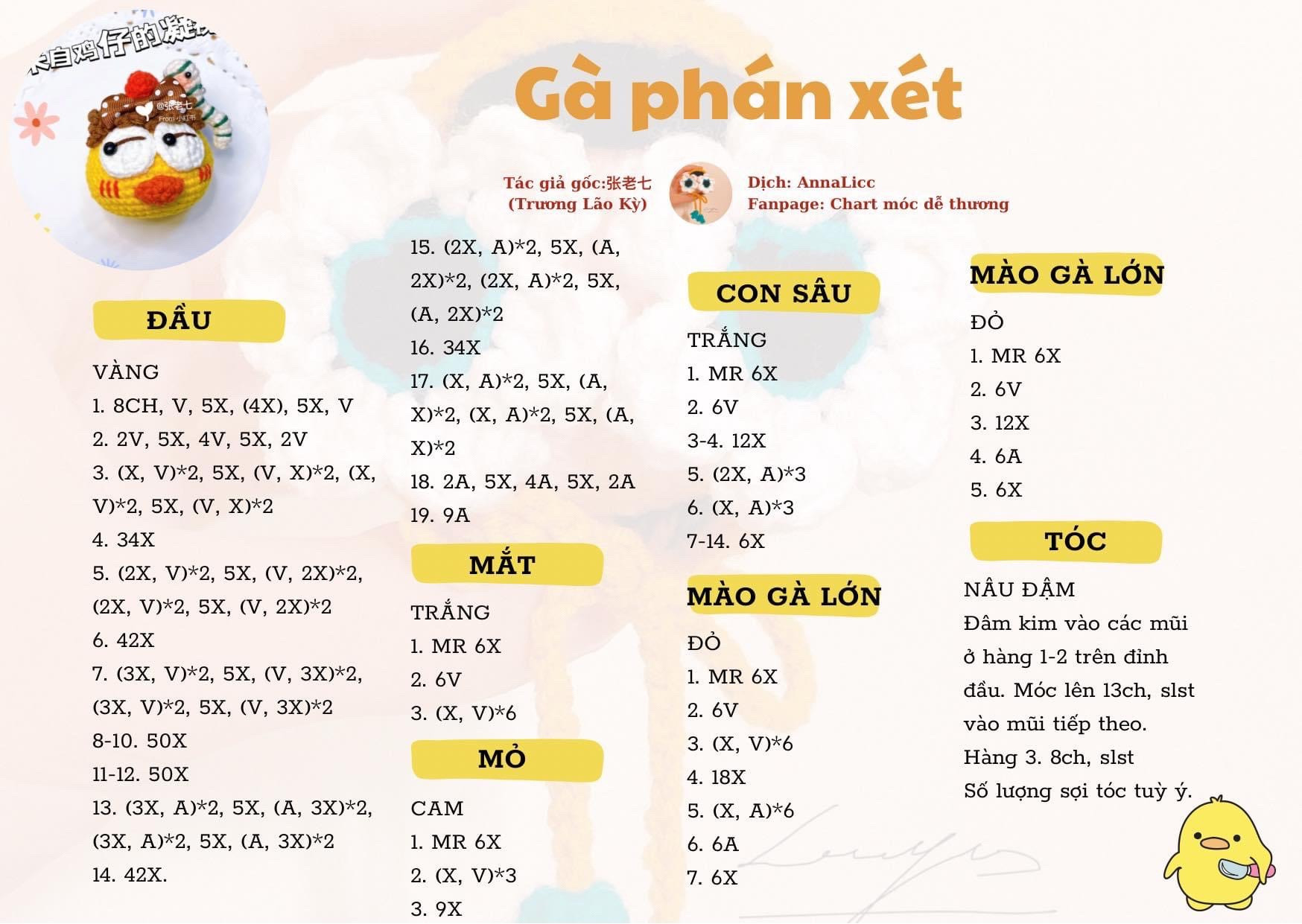 Bộ Chart Móc Len Thú Nhồi Bông Phán Xét Dễ Thương