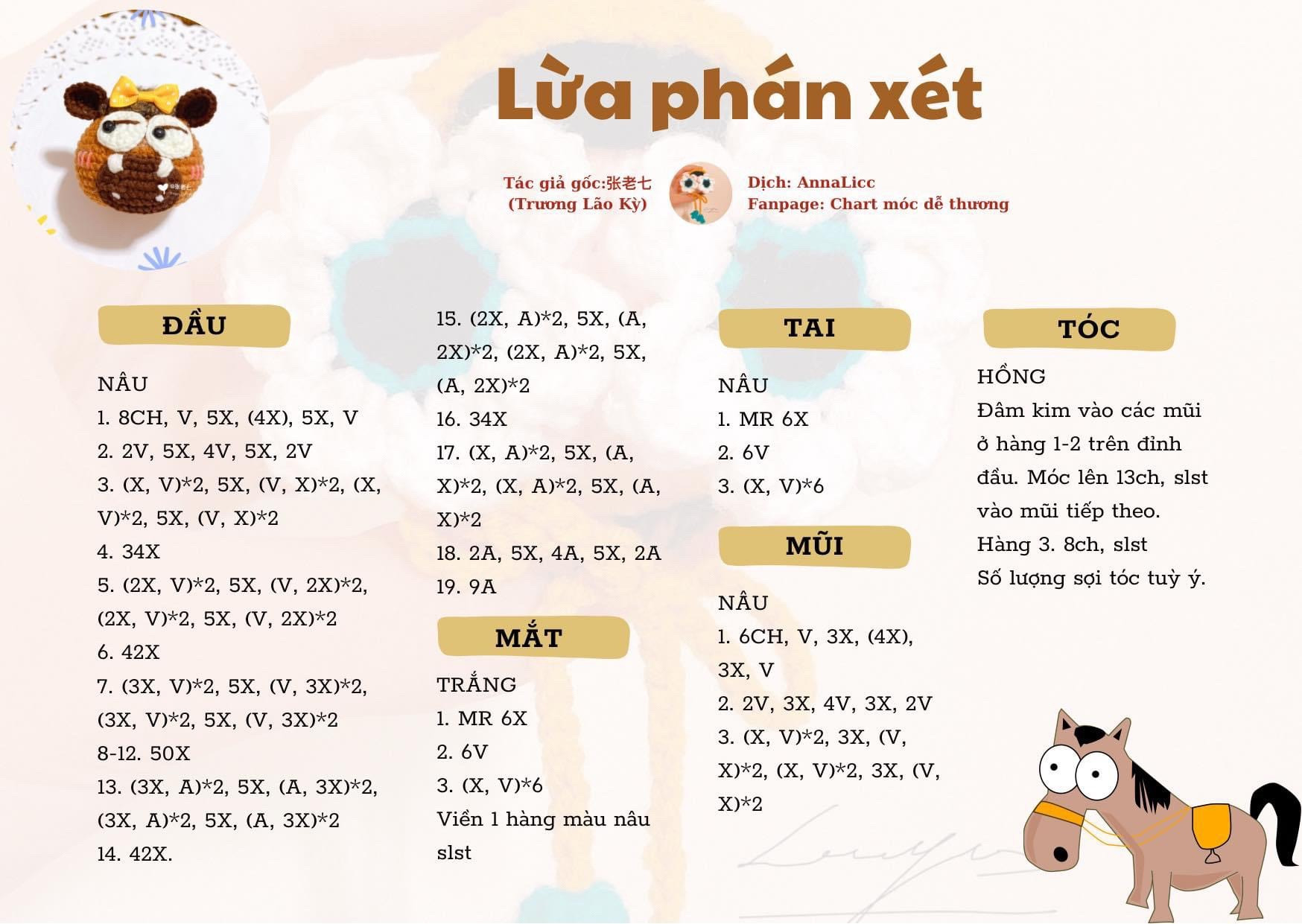 Bộ Chart Móc Len Thú Nhồi Bông Phán Xét Dễ Thương