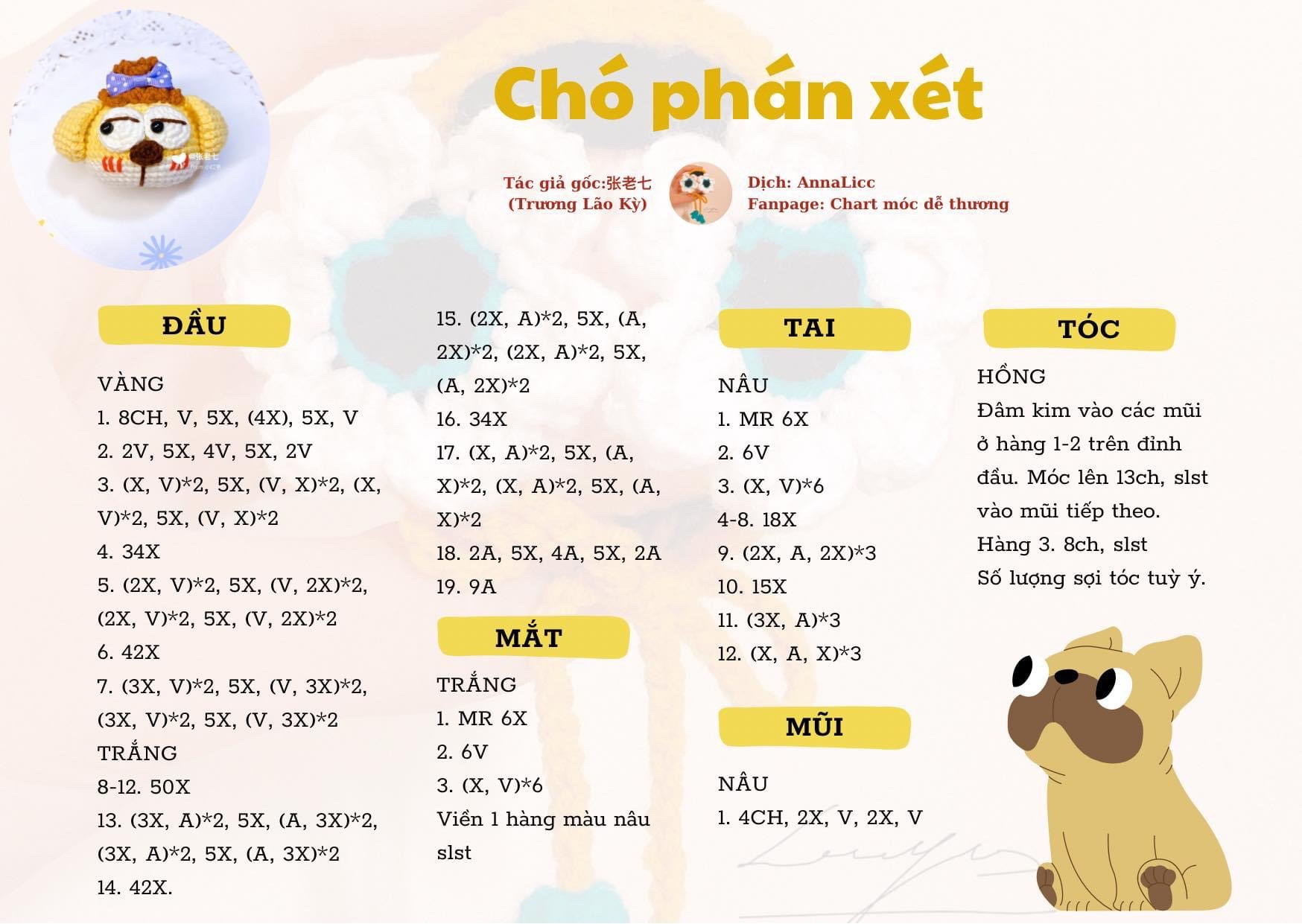 Bộ Chart Móc Len Thú Nhồi Bông Phán Xét Dễ Thương