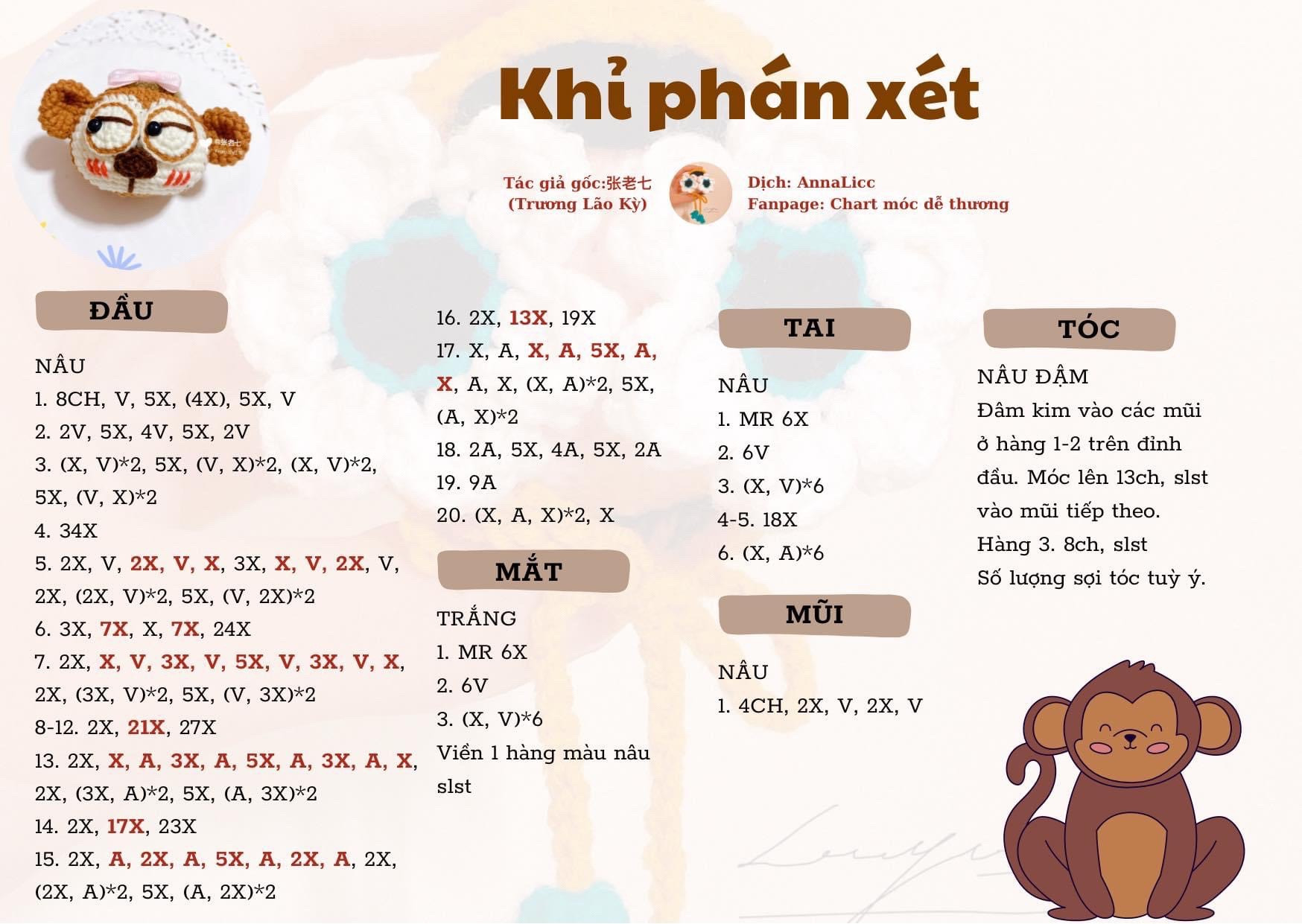 Bộ Chart Móc Len Thú Nhồi Bông Phán Xét Dễ Thương