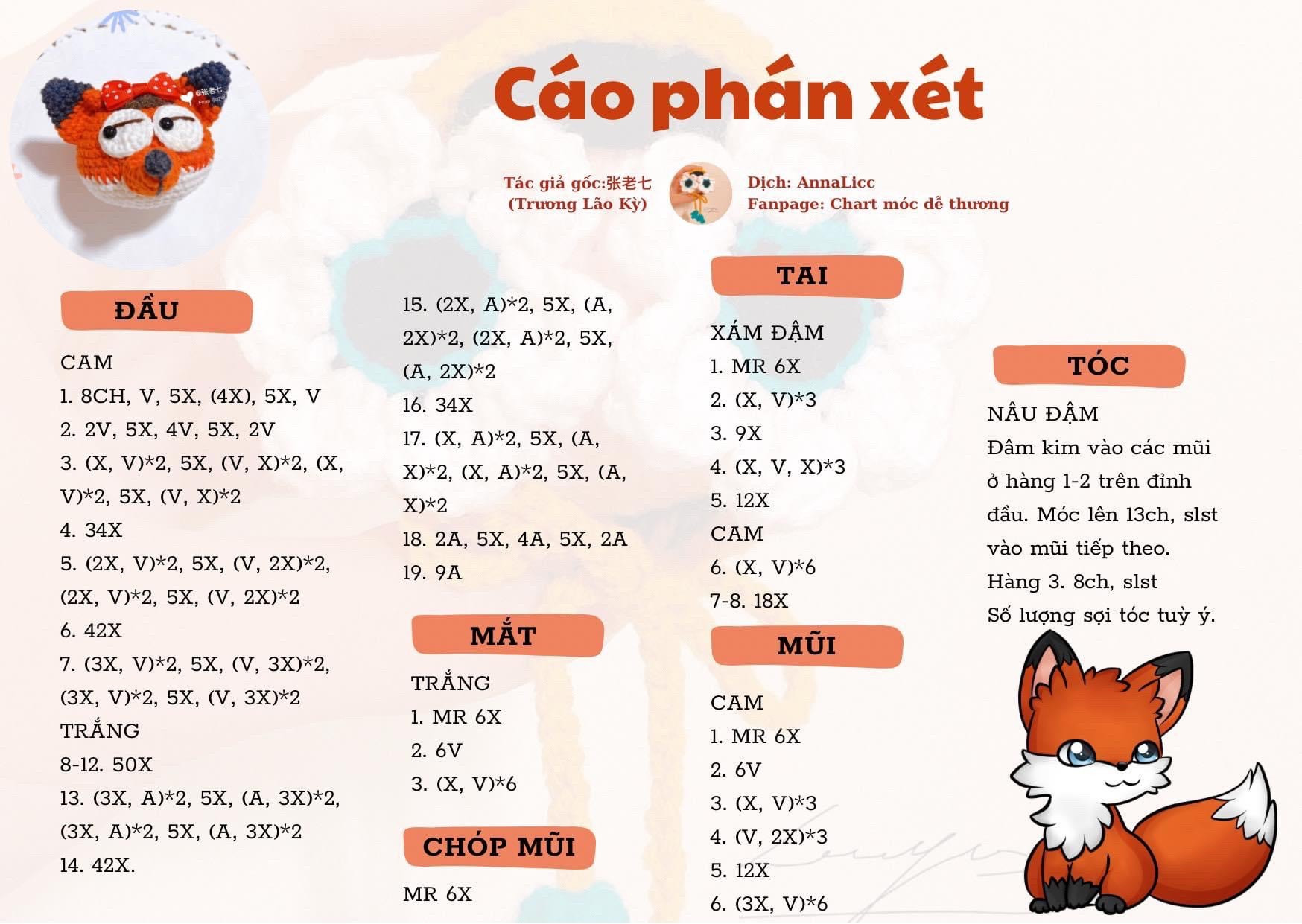 Bộ Chart Móc Len Thú Nhồi Bông Phán Xét Dễ Thương
