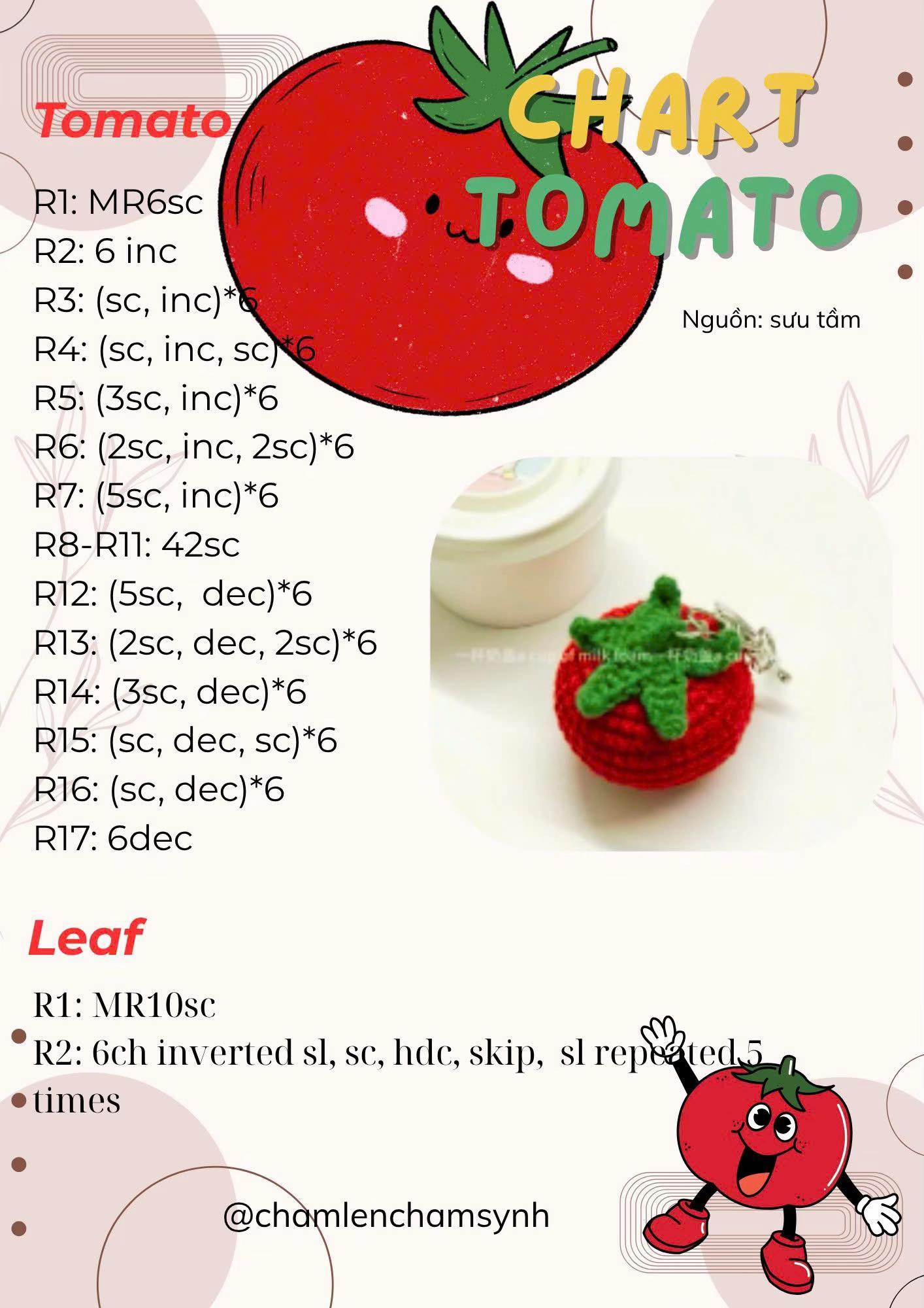 Bộ Chart Móc Len Tiếng Anh: Lychee, Black Cat Ghost, Tomato, Bee, Cloudy