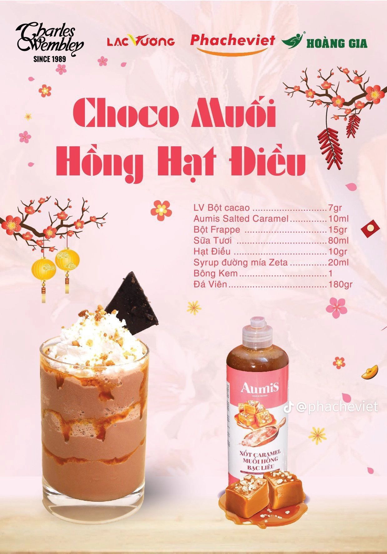 Bộ công thức pha chế đồ uống Tết độc đáo: Sữa Mè Phê, Choco Muối Hồng, Thanh Liên Tử và Vị Giao Mùa