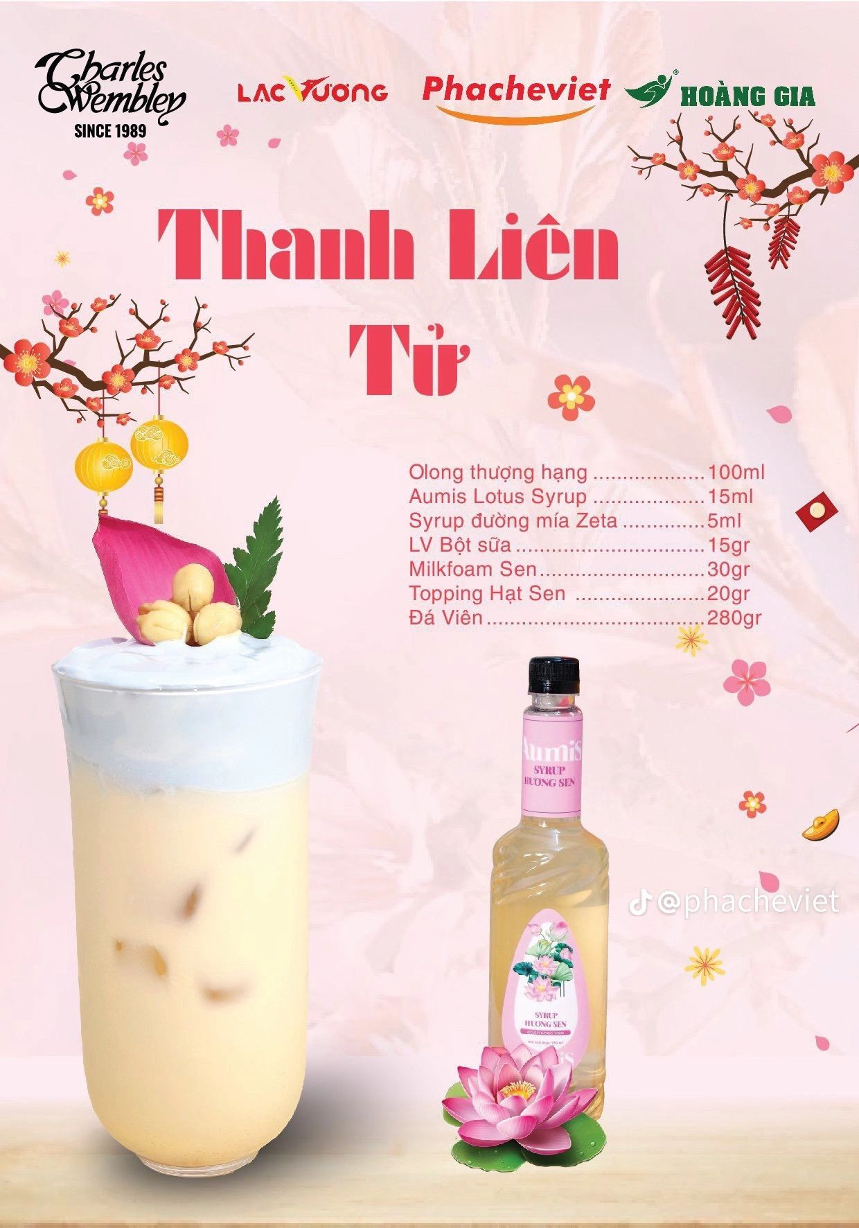Bộ công thức pha chế đồ uống Tết độc đáo: Sữa Mè Phê, Choco Muối Hồng, Thanh Liên Tử và Vị Giao Mùa