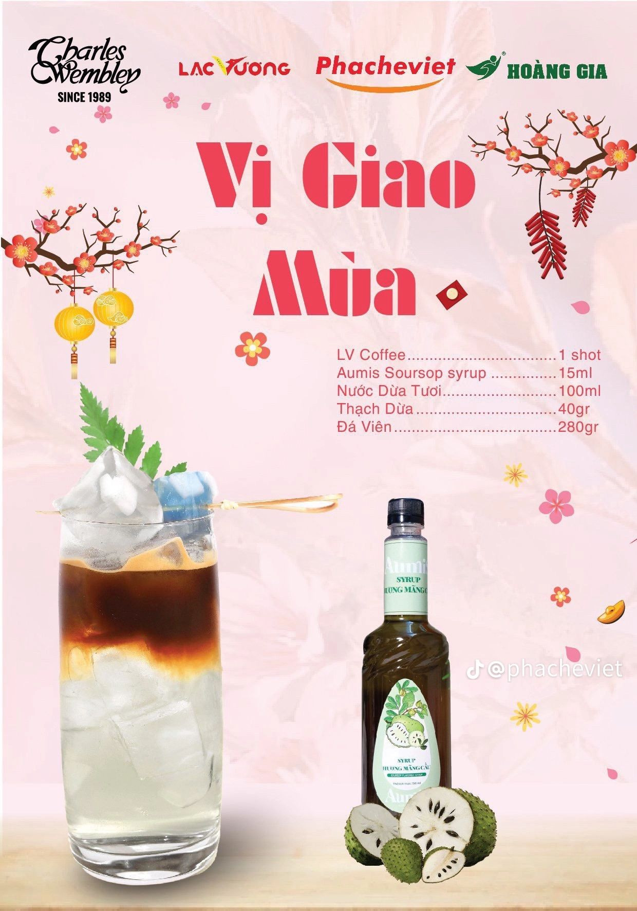 Bộ công thức pha chế đồ uống Tết độc đáo: Sữa Mè Phê, Choco Muối Hồng, Thanh Liên Tử và Vị Giao Mùa