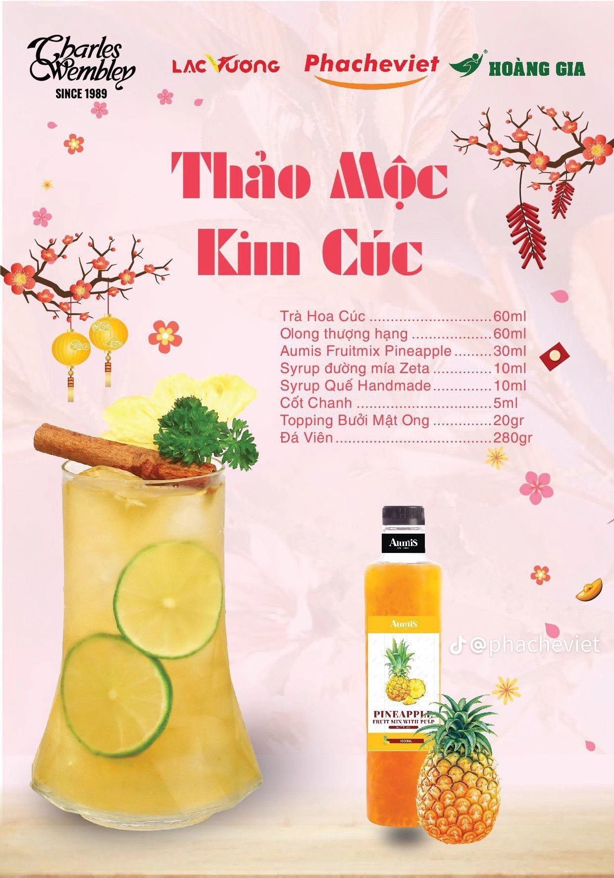 Bộ công thức pha chế đồ uống Tết độc đáo: Sữa Mè Phê, Choco Muối Hồng, Thanh Liên Tử và Vị Giao Mùa