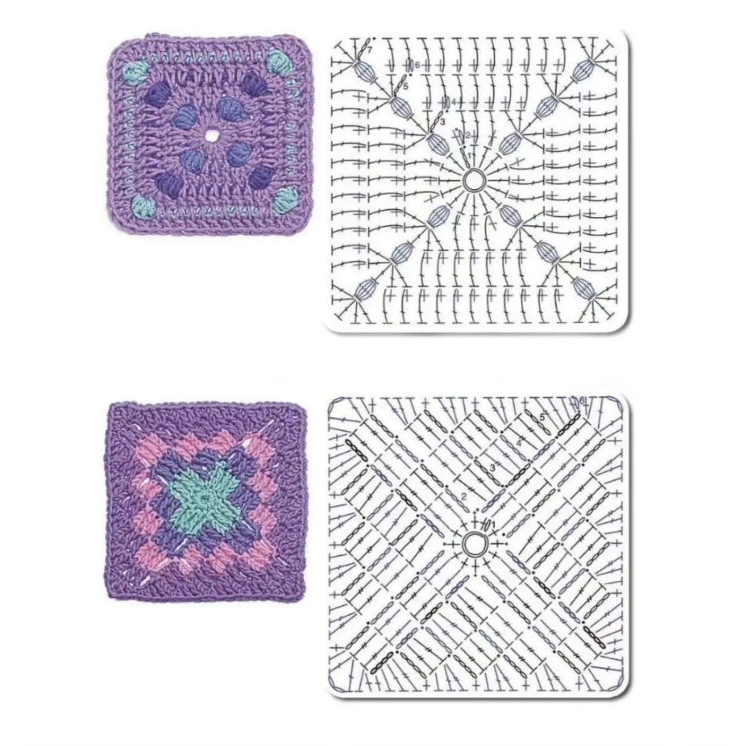 Bộ sưu tập các mẫu biểu đồ móc len granny square với thiết kế hoa văn đa dạng