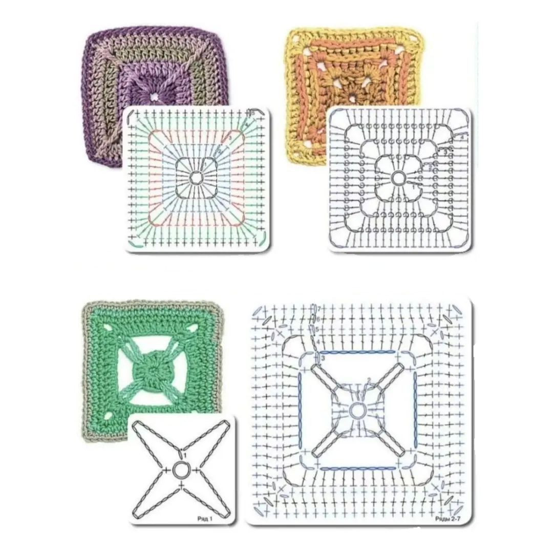 Bộ sưu tập các mẫu biểu đồ móc len granny square với thiết kế hoa văn đa dạng