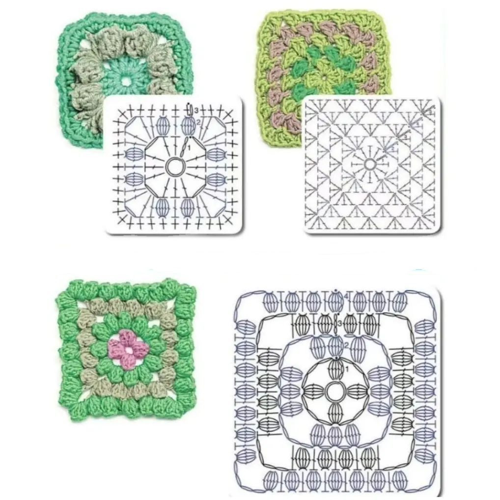 Bộ sưu tập các mẫu biểu đồ móc len granny square với thiết kế hoa văn đa dạng
