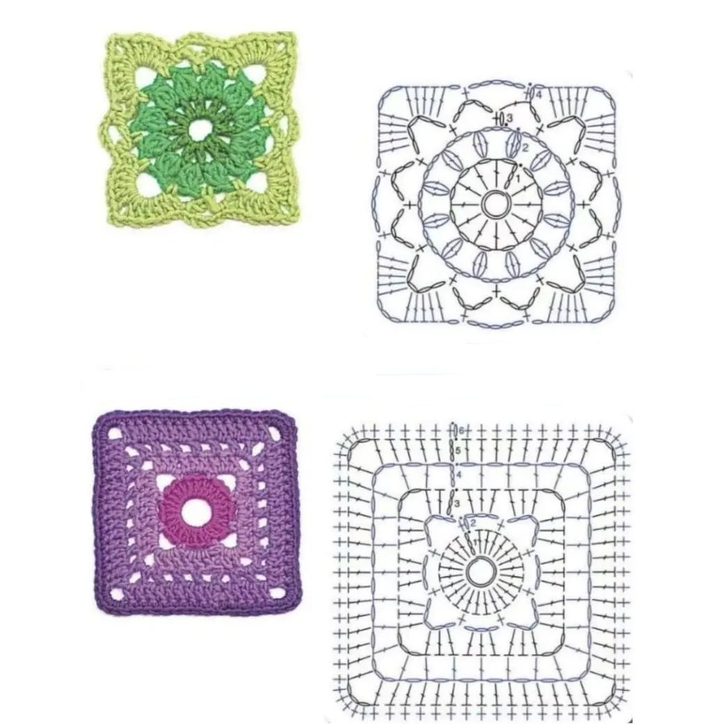 Bộ sưu tập các mẫu biểu đồ móc len granny square với thiết kế hoa văn đa dạng