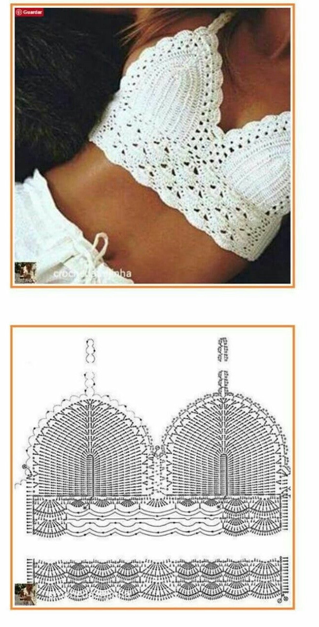 Bộ sưu tập các mẫu chart móc len áo bikini, bralette và áo hai dây cho mùa hè với nhiều kiểu dáng và màu sắc khác nhau