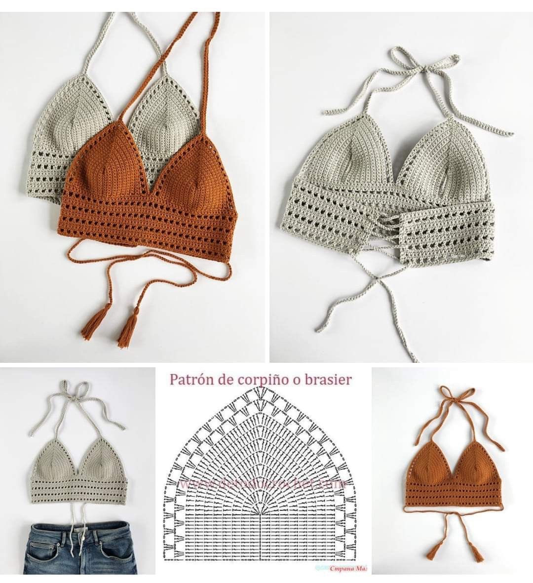 Bộ sưu tập các mẫu chart móc len áo bikini, bralette và áo hai dây cho mùa hè với nhiều kiểu dáng và màu sắc khác nhau