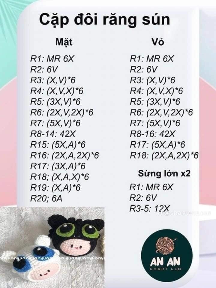 Bộ sưu tập chart móc len búp bê hoa hướng dương, cà rốt và cừu