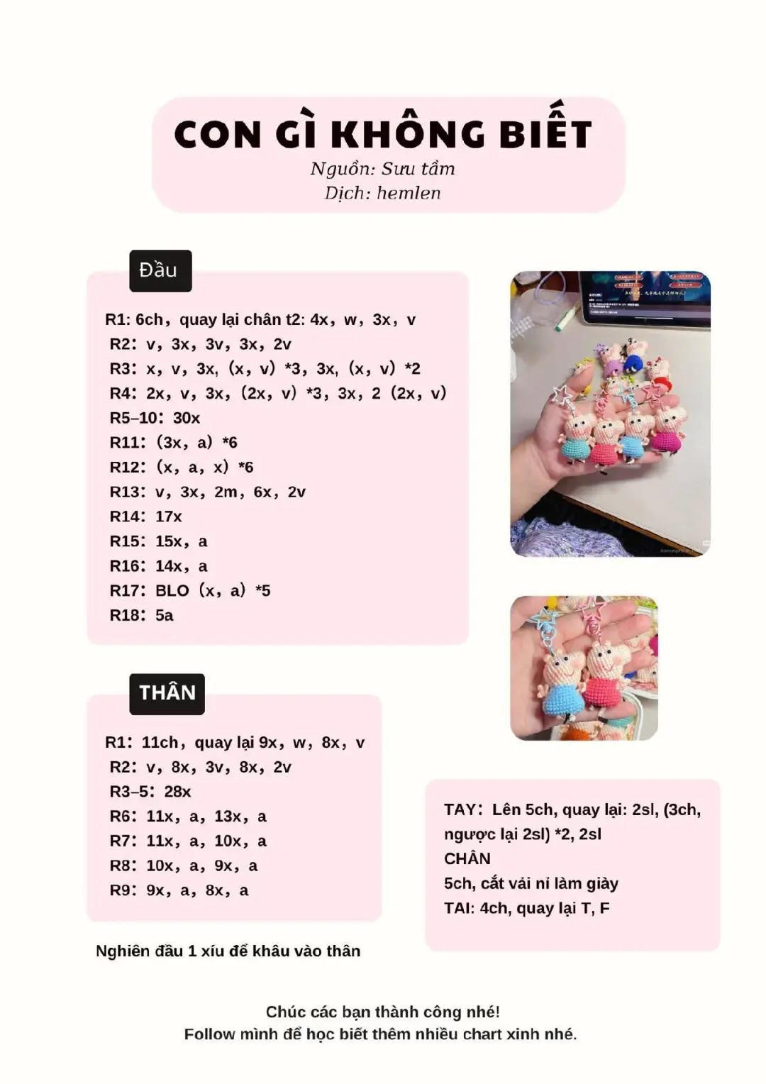 Bộ sưu tập chart móc len nhân vật dễ thương: Con gì không biết, Người tuyết và Gấu cây thông
