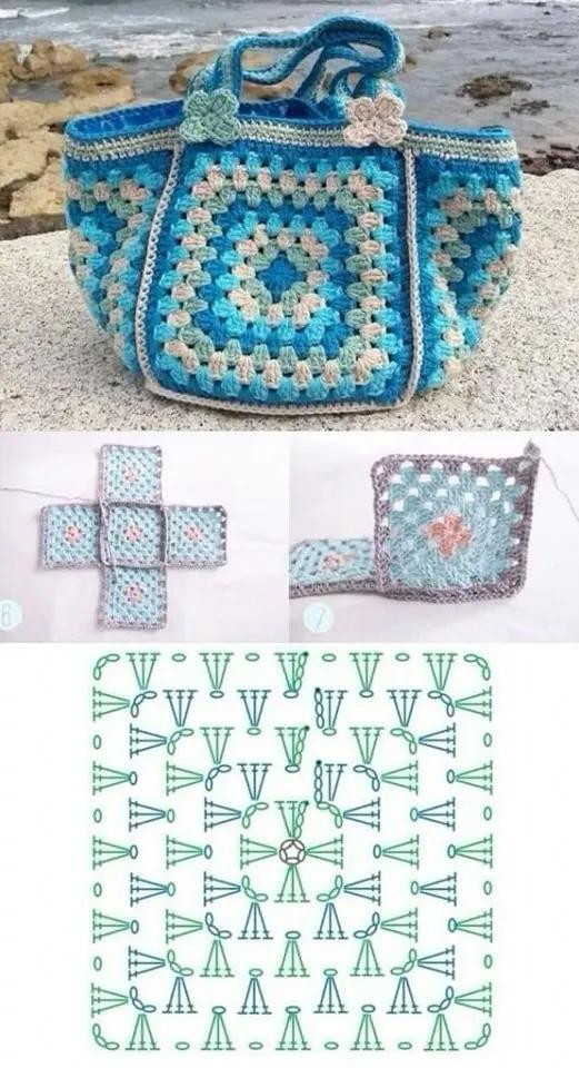 Bộ sưu tập mẫu túi tote móc len kích thước lớn kèm biểu đồ hướng dẫn chi tiết