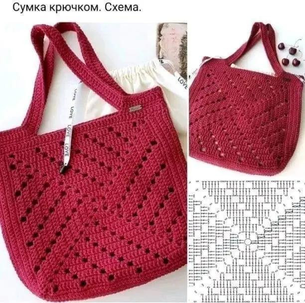 Bộ sưu tập mẫu túi tote móc len kích thước lớn kèm biểu đồ hướng dẫn chi tiết