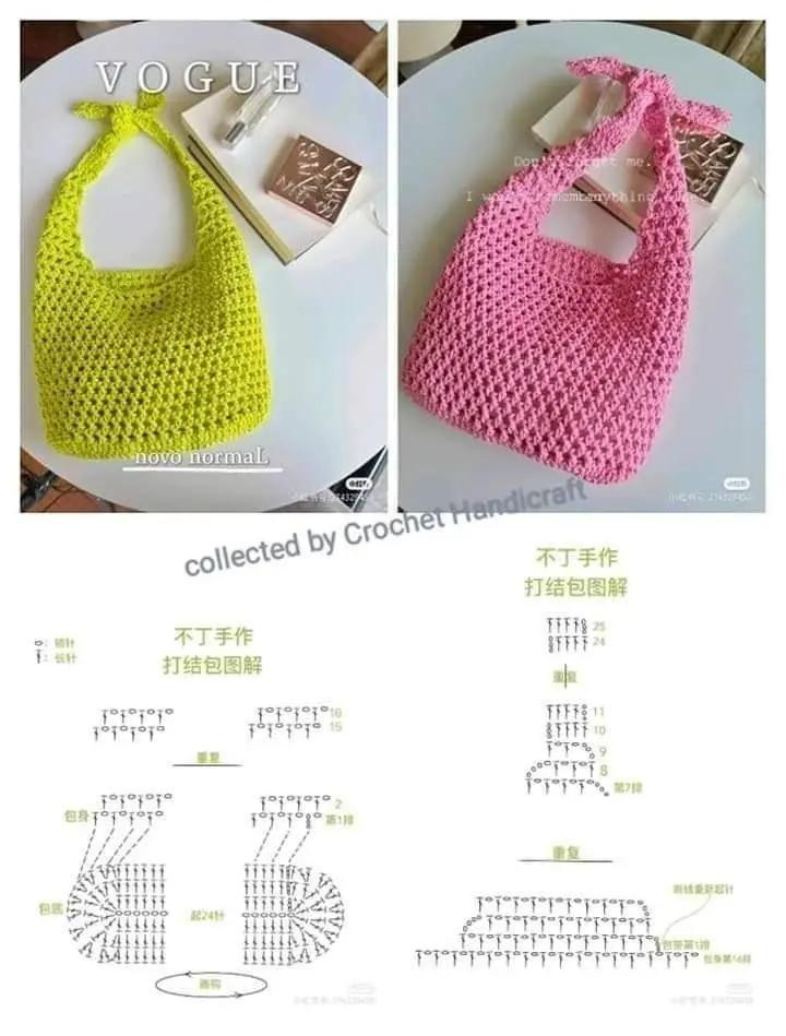 Bộ sưu tập mẫu túi tote móc len kích thước lớn kèm biểu đồ hướng dẫn chi tiết