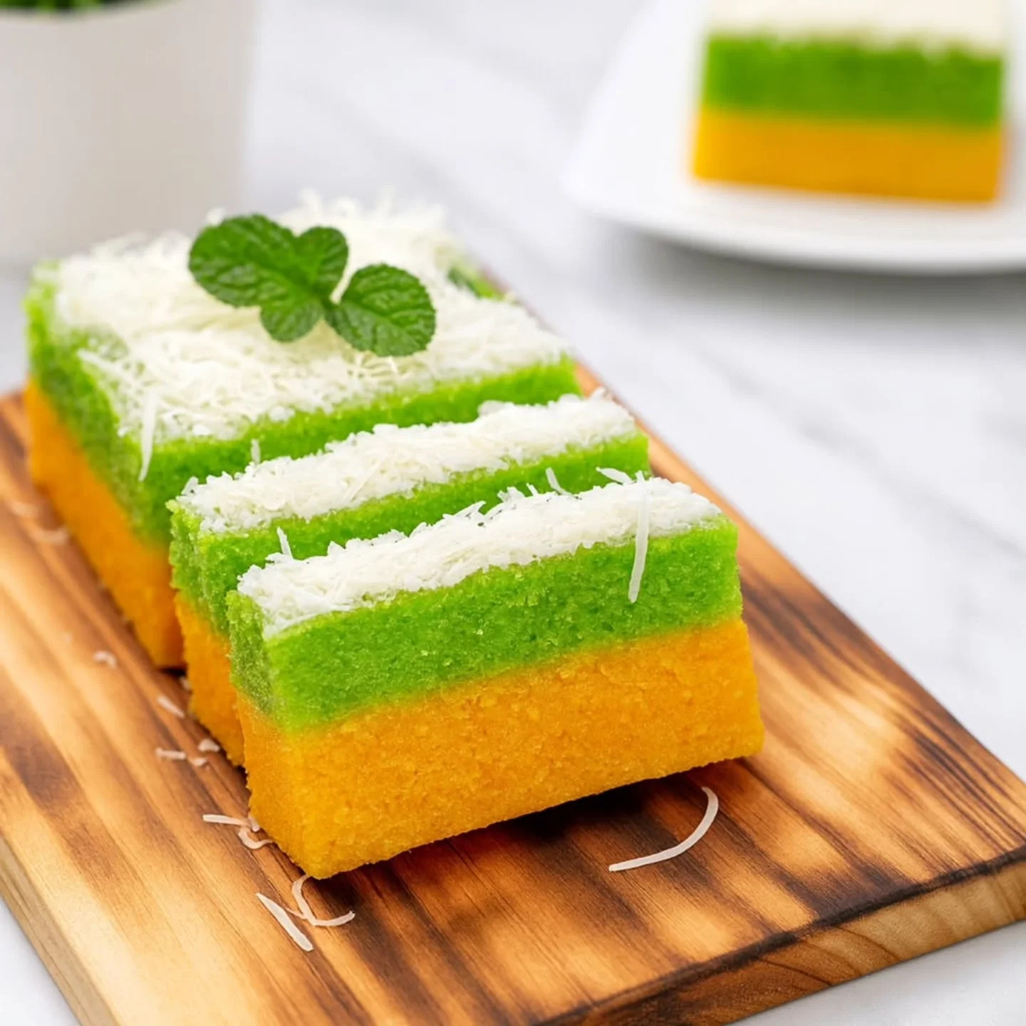 Bol Lapis Singkong: Cake layered cassava steamed yellow and green with buttercream and cheese topping