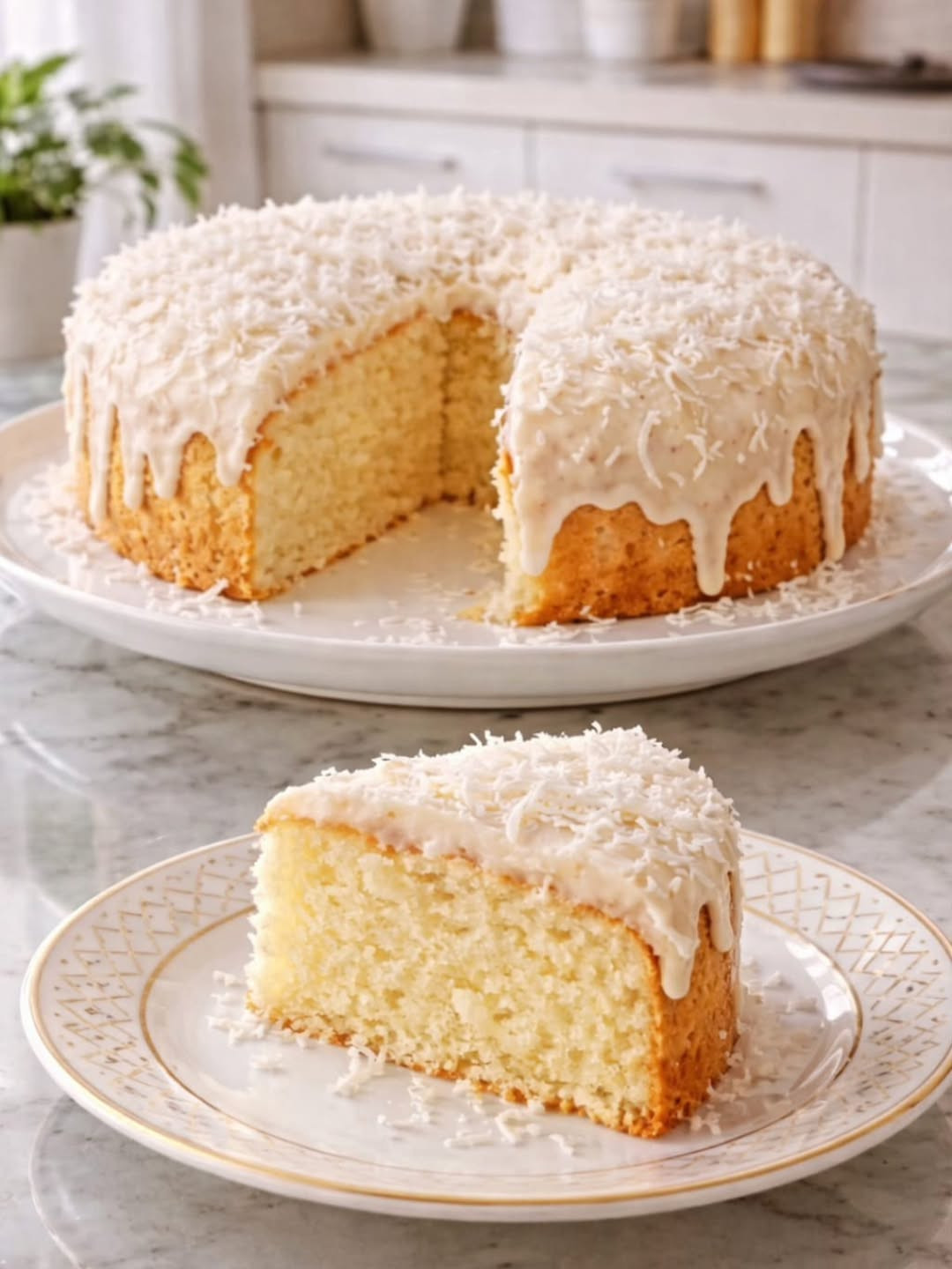 Bolo Caseiro de Coco com Cobertura Cremosa e Coco Ralado