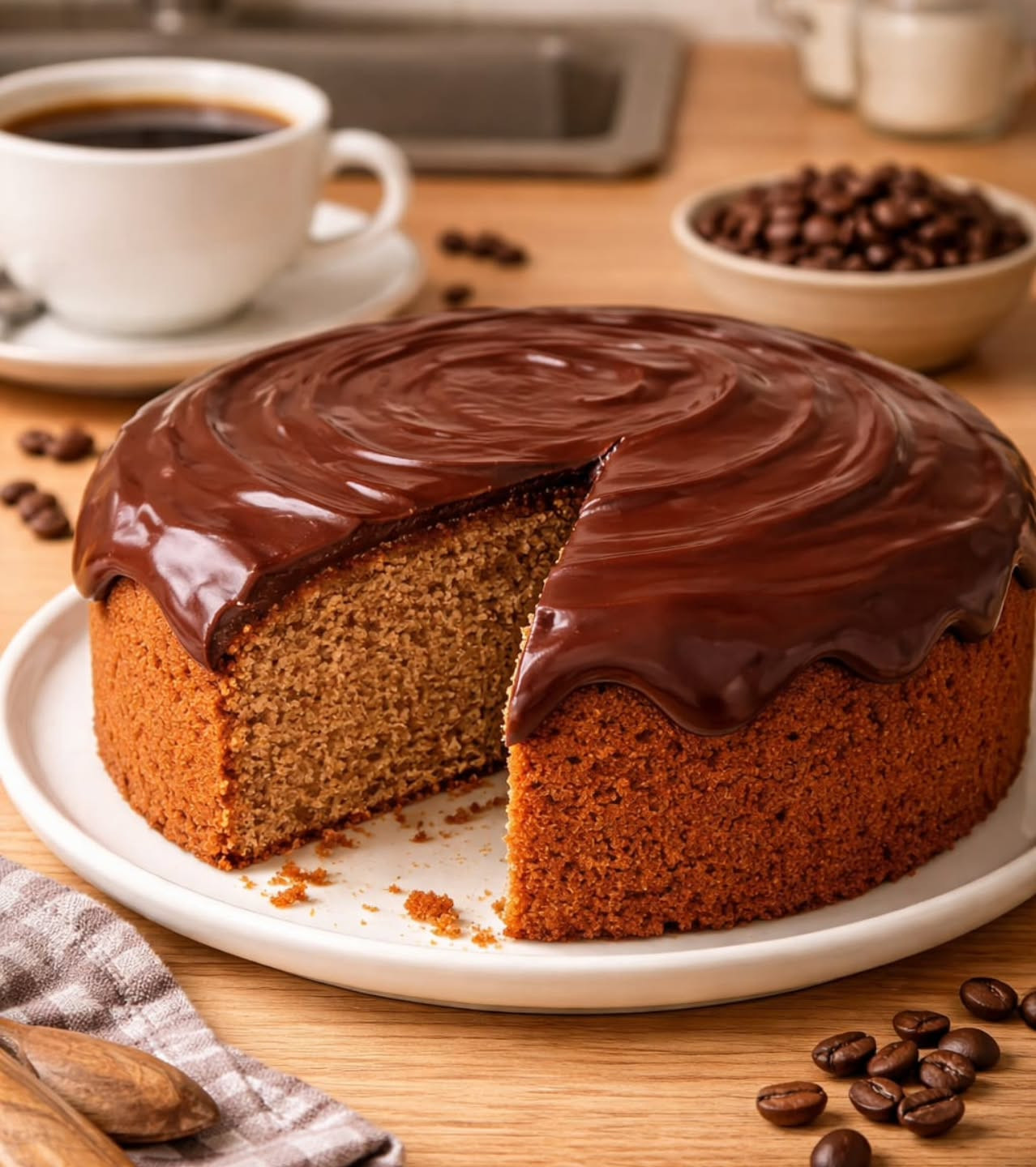 Bolo de Café com Cobertura de Chocolate Fofinho e Irresistível
