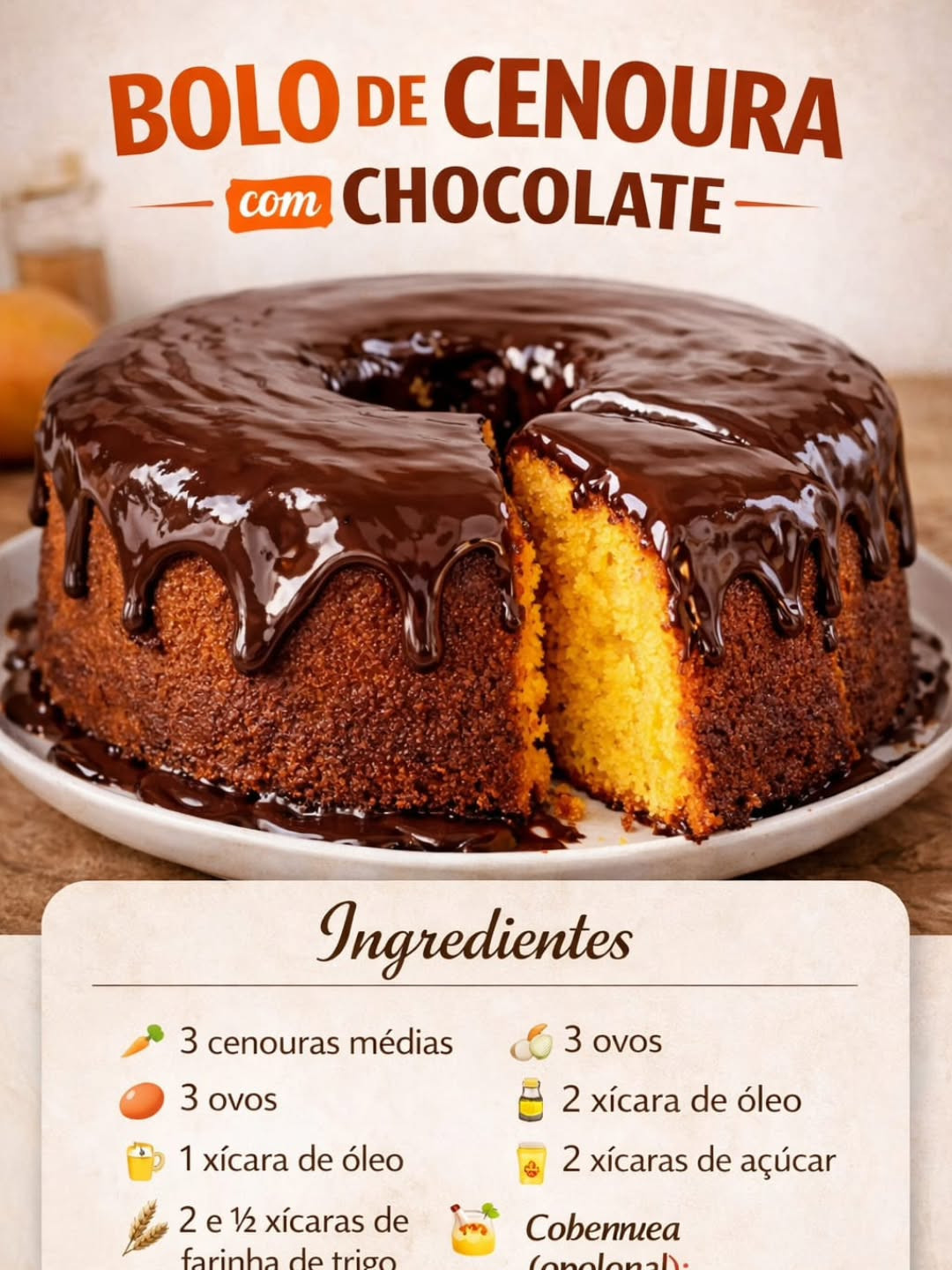 Bolo de Cenoura com Chocolate