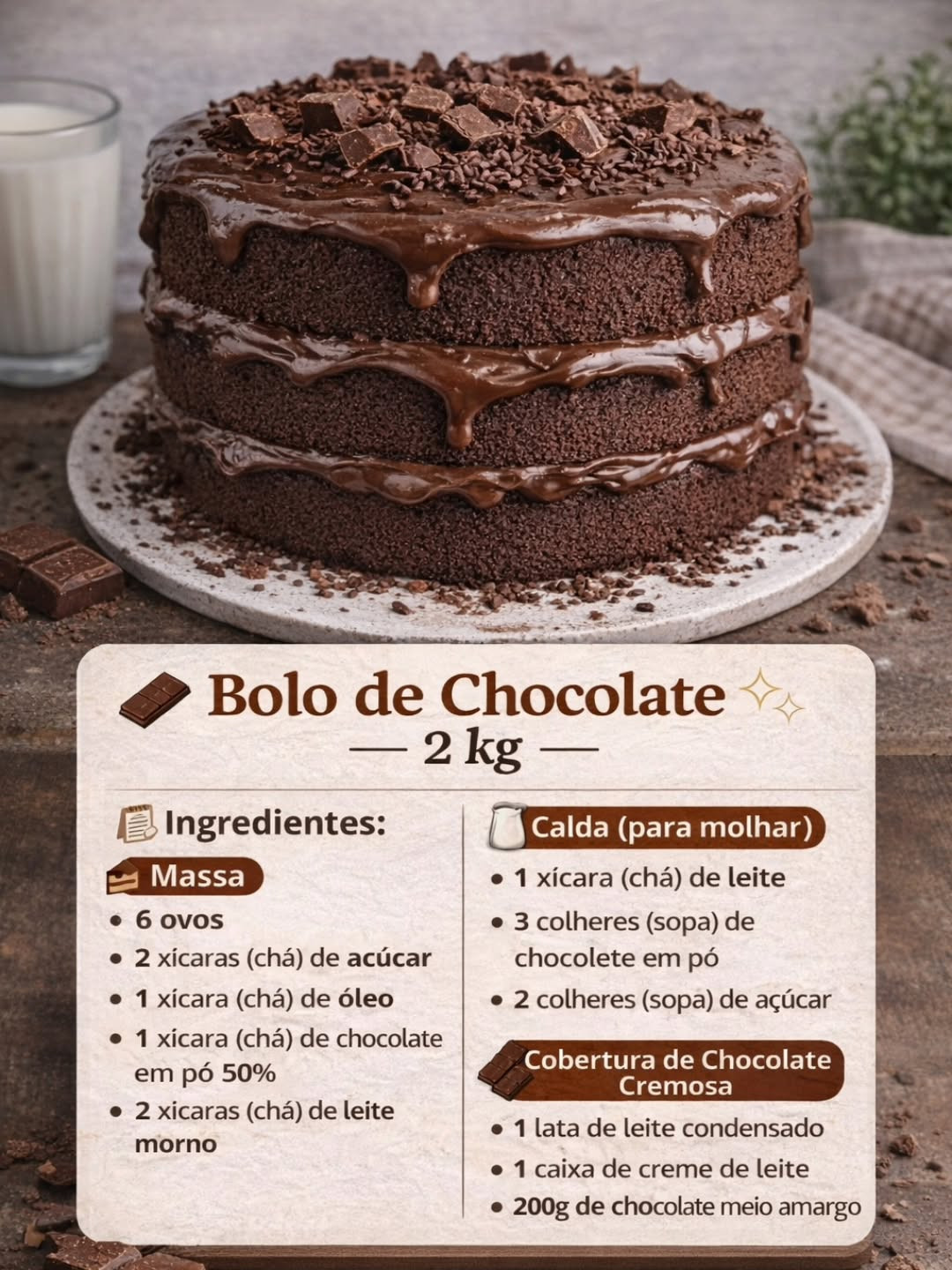 Bolo de Chocolate Cremoso - Receita Completa com Massa, Calda e Cobertura