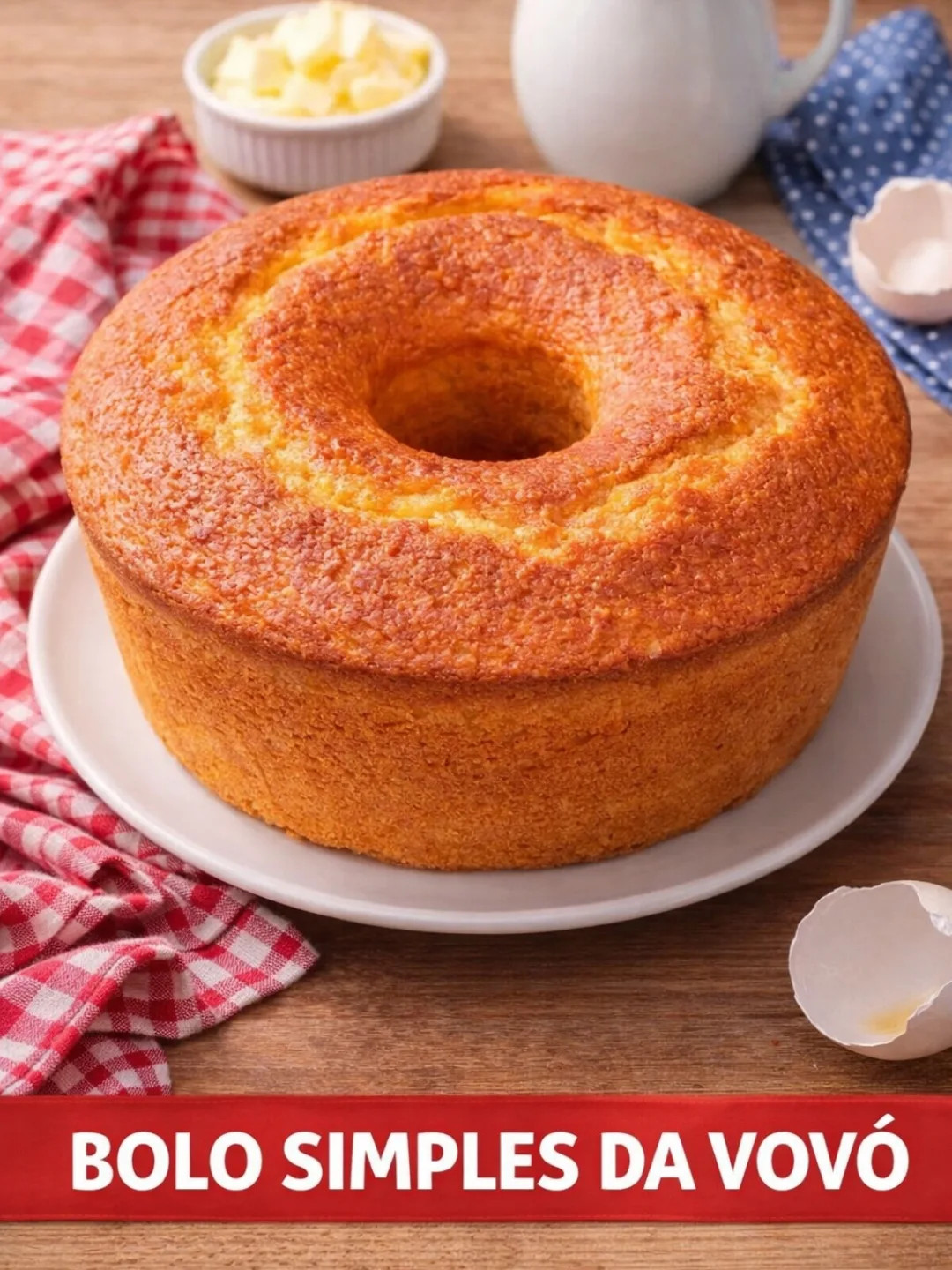 Bolo Simples da Vovó - Receita de bolo caseiro macio e fofinho com ovos, manteiga e farinha