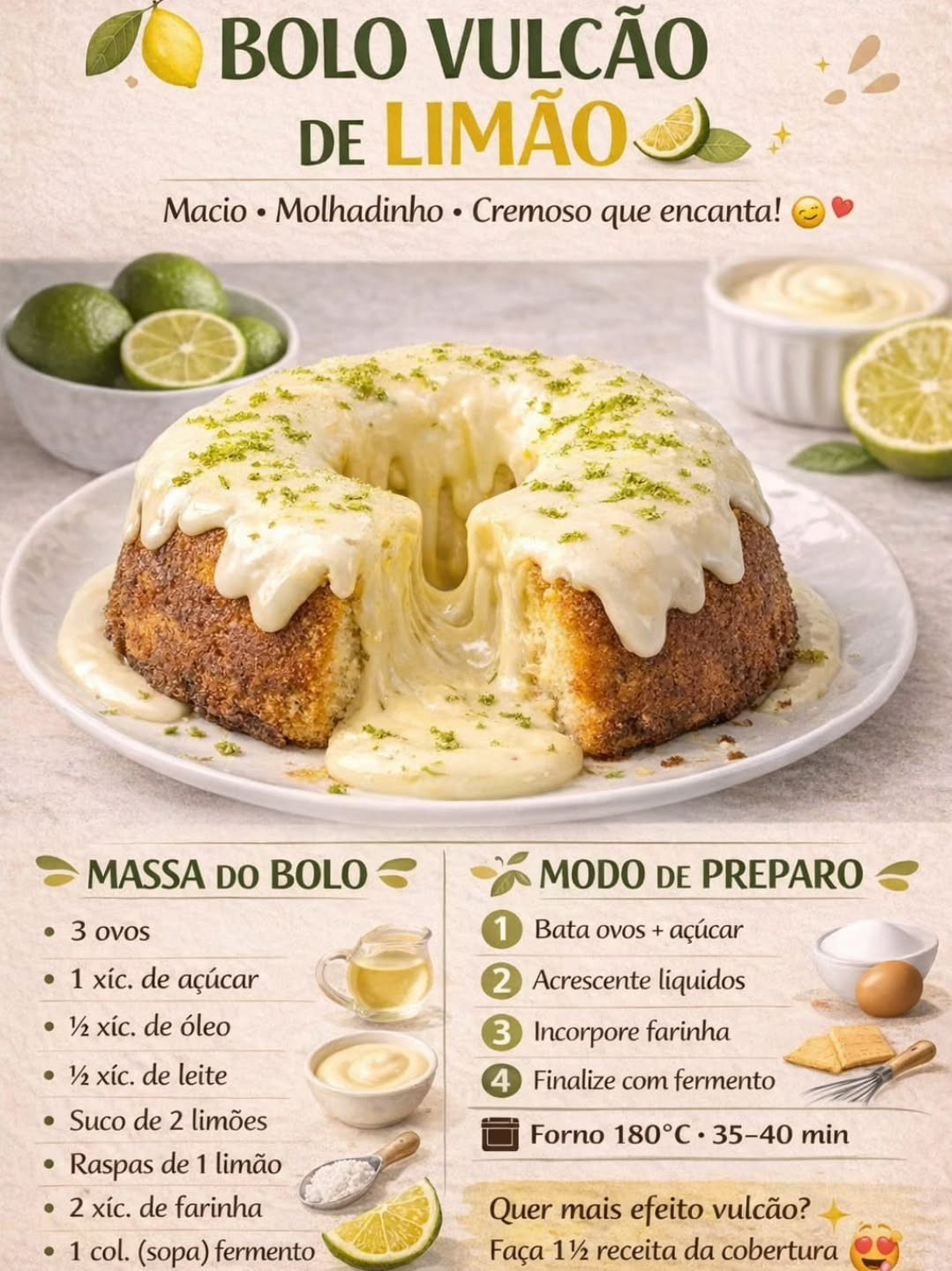 Bolo Vulcão de Limão: Receita Bông Kem Nổi Tiếng, Mềm Mại và Ngọt Ngào