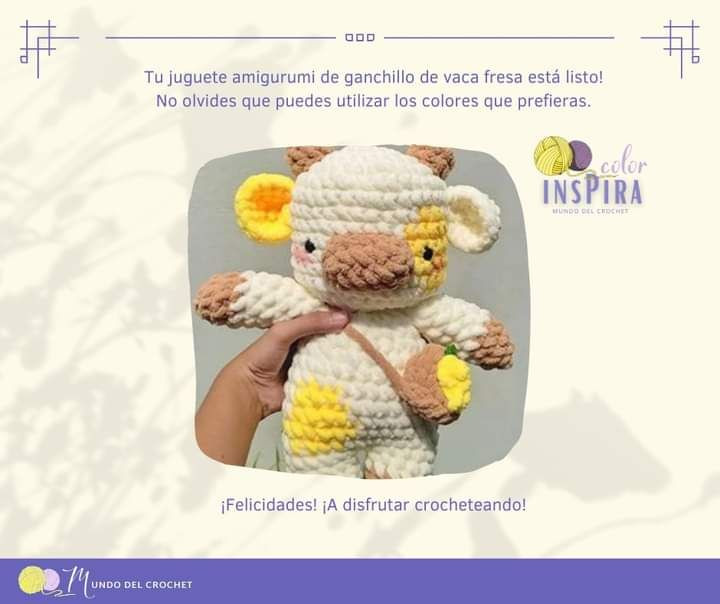 Bolsa de fresas Vaca Amigurumi: Patrón gratuito de búp bê bò với túi dâu