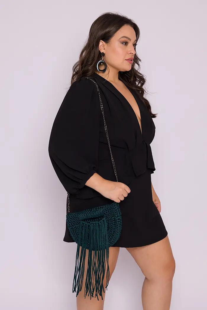 Bolsa Receita 95 - Bolsa Verde com Franjas e Alça de Corrente