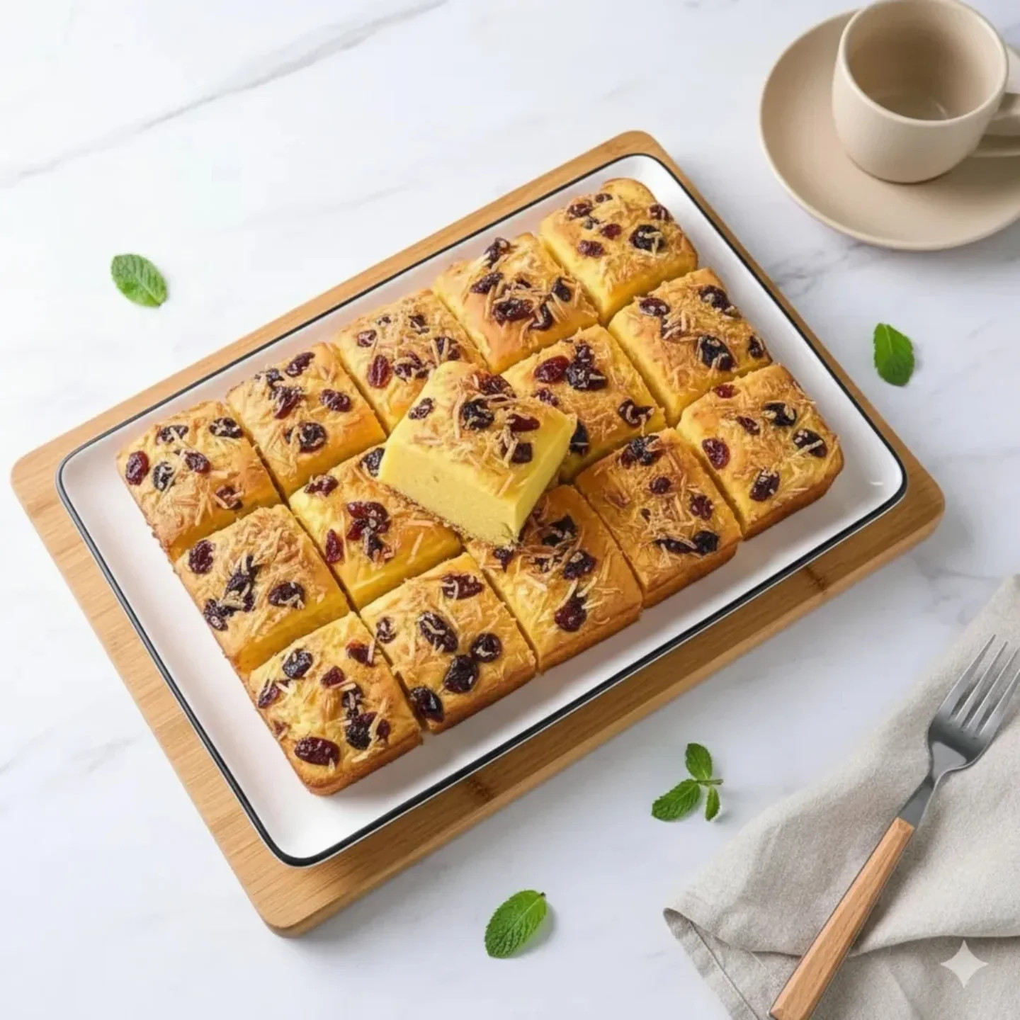 Bolu Tape Keju: Soft Fermented Cassava Cake with Cheddar Cheese and Cranberry Topping