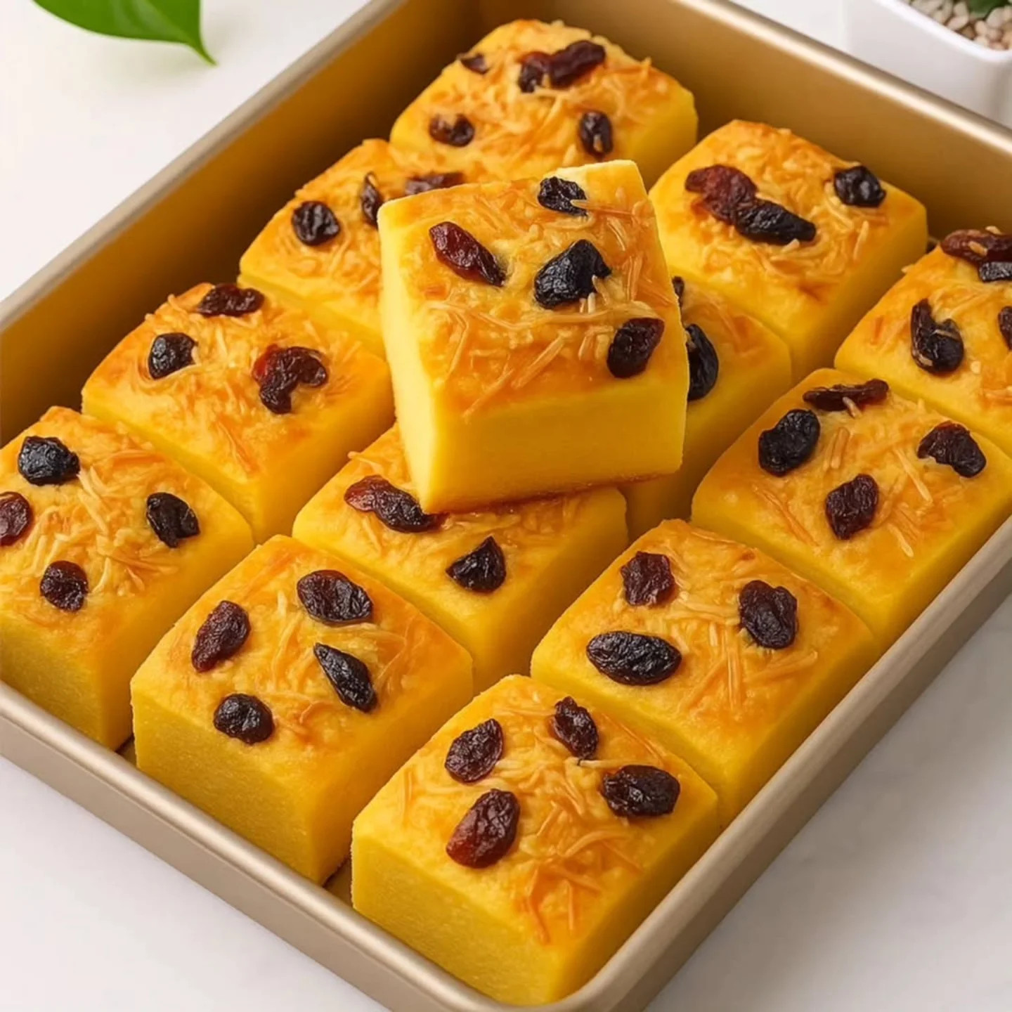 Bolu Tape Keju: Soft Fermented Cassava Cake with Cheddar Cheese and Dried Cranberry Topping