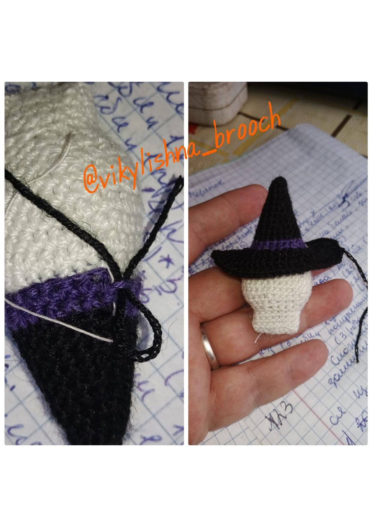 Брошь "Череп в шляпе": перевод описания и схема вязания крючком