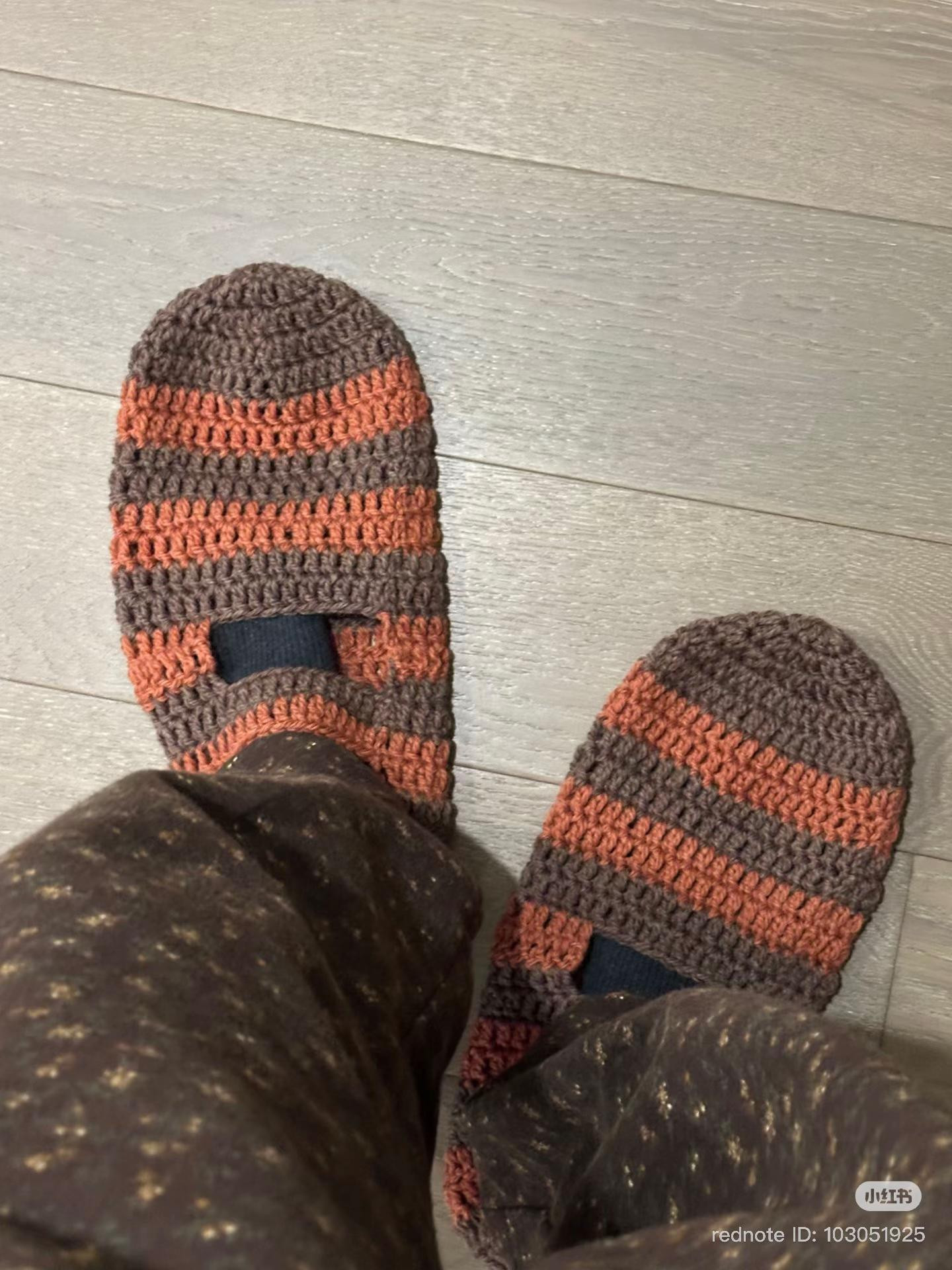 Brown and Orange Striped Crochet Slippers Pattern with Washing Instructions
