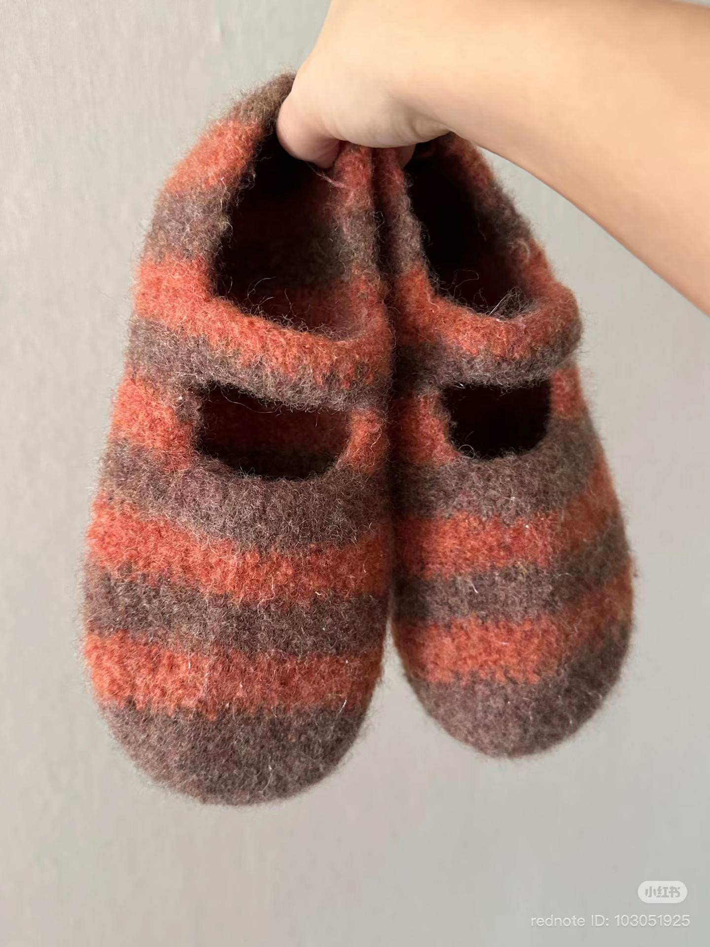 Brown and Orange Striped Crochet Slippers Pattern with Washing Instructions