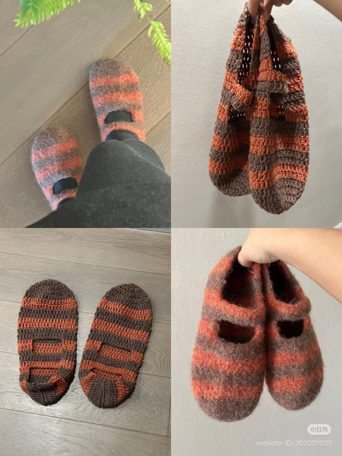 Brown and Orange Striped Crochet Slippers Pattern with Washing Instructions