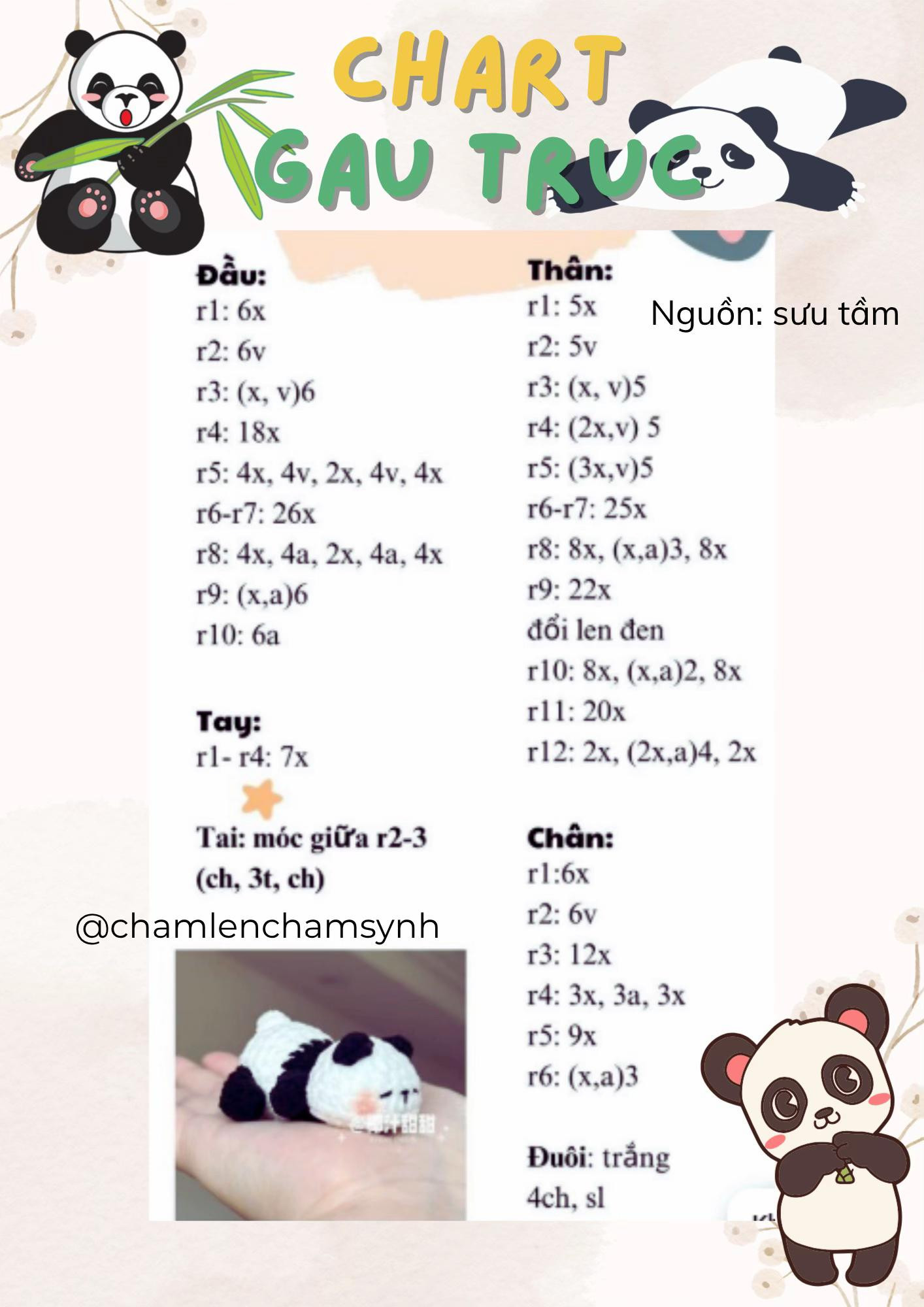 BST Chart Móc Len Gấu Trúc và Gấu Nâu Dễ Thương