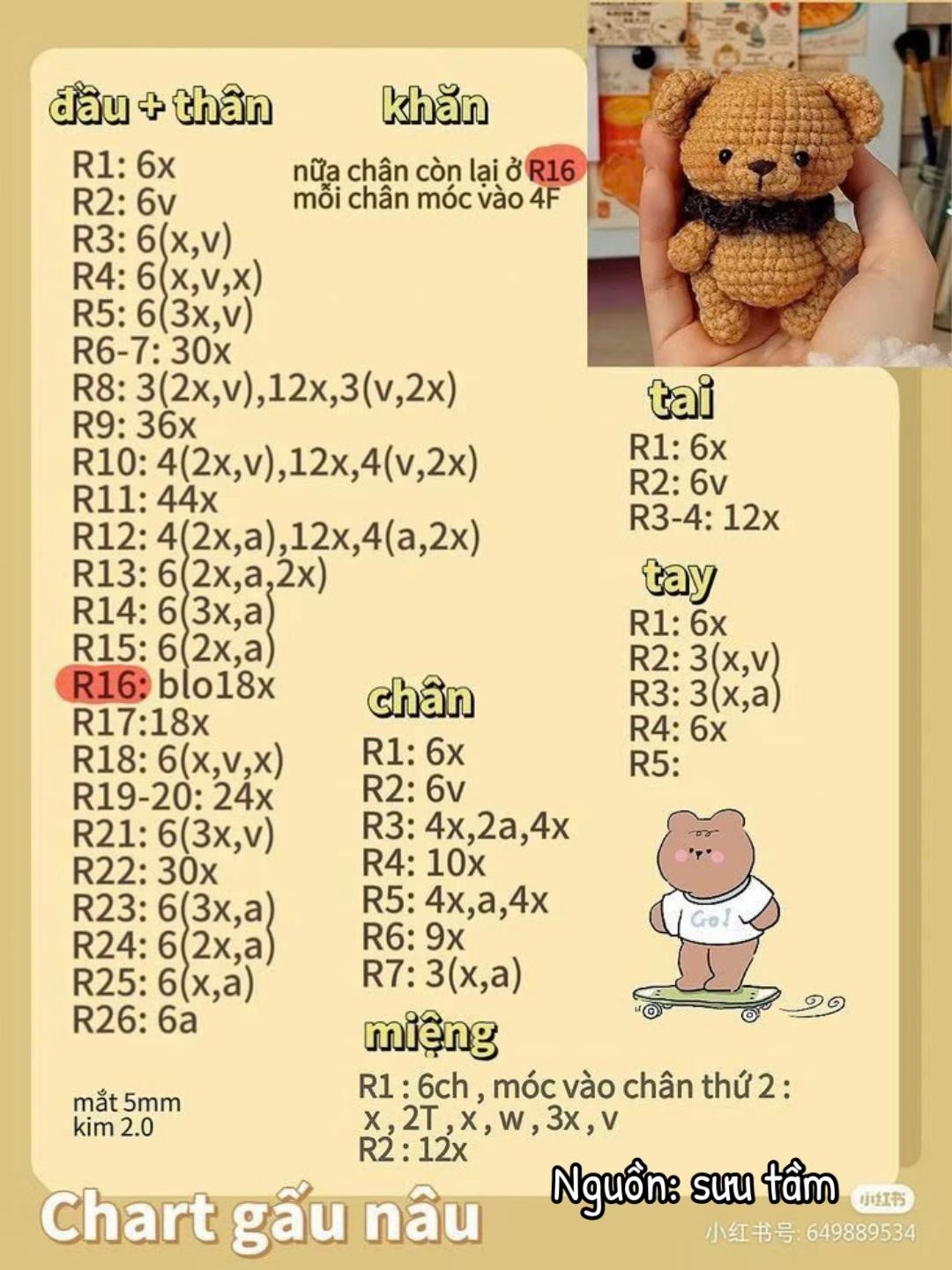 BST Chart Móc Len Gấu Trúc và Gấu Nâu Dễ Thương