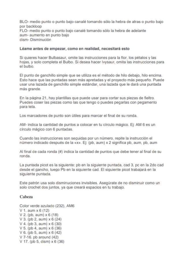 Bulbasaur Amigurumi Pokemon PDF Patrón Gratis