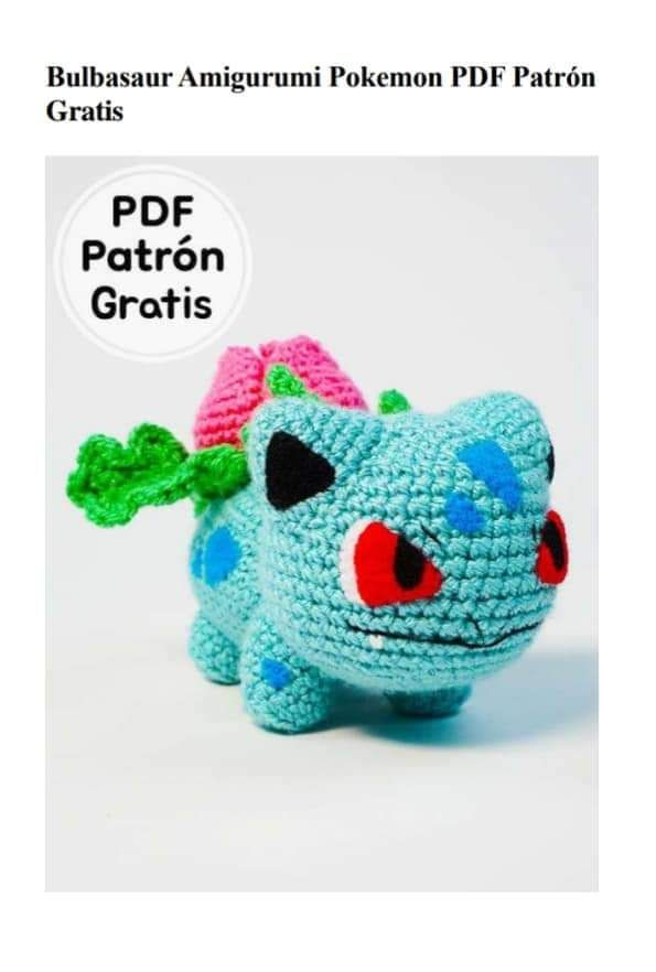 Bulbasaur Amigurumi Pokemon PDF Patrón Gratis