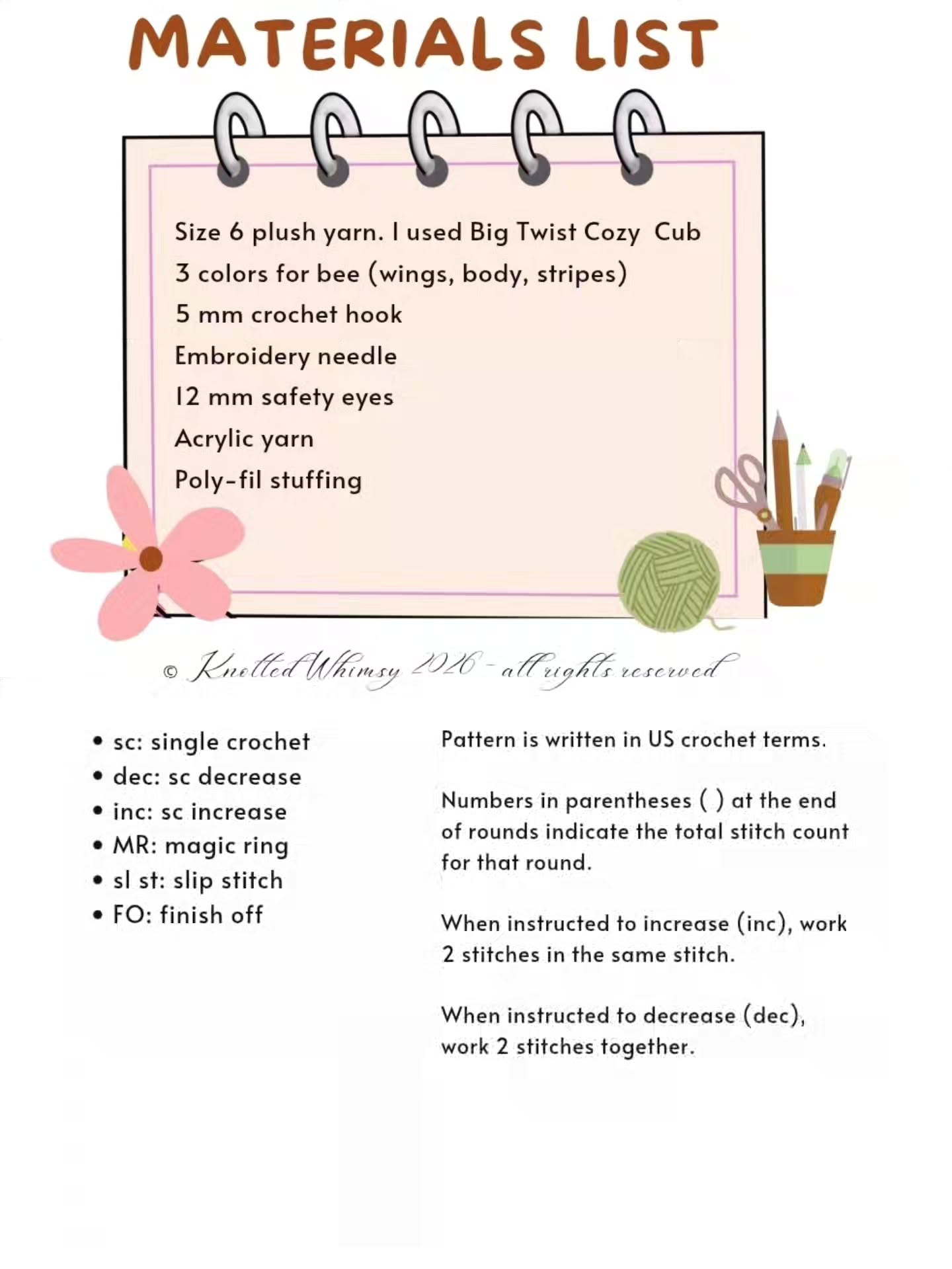 Bumble the Bee Amigurumi Crochet Pattern by Knotted Whimsy