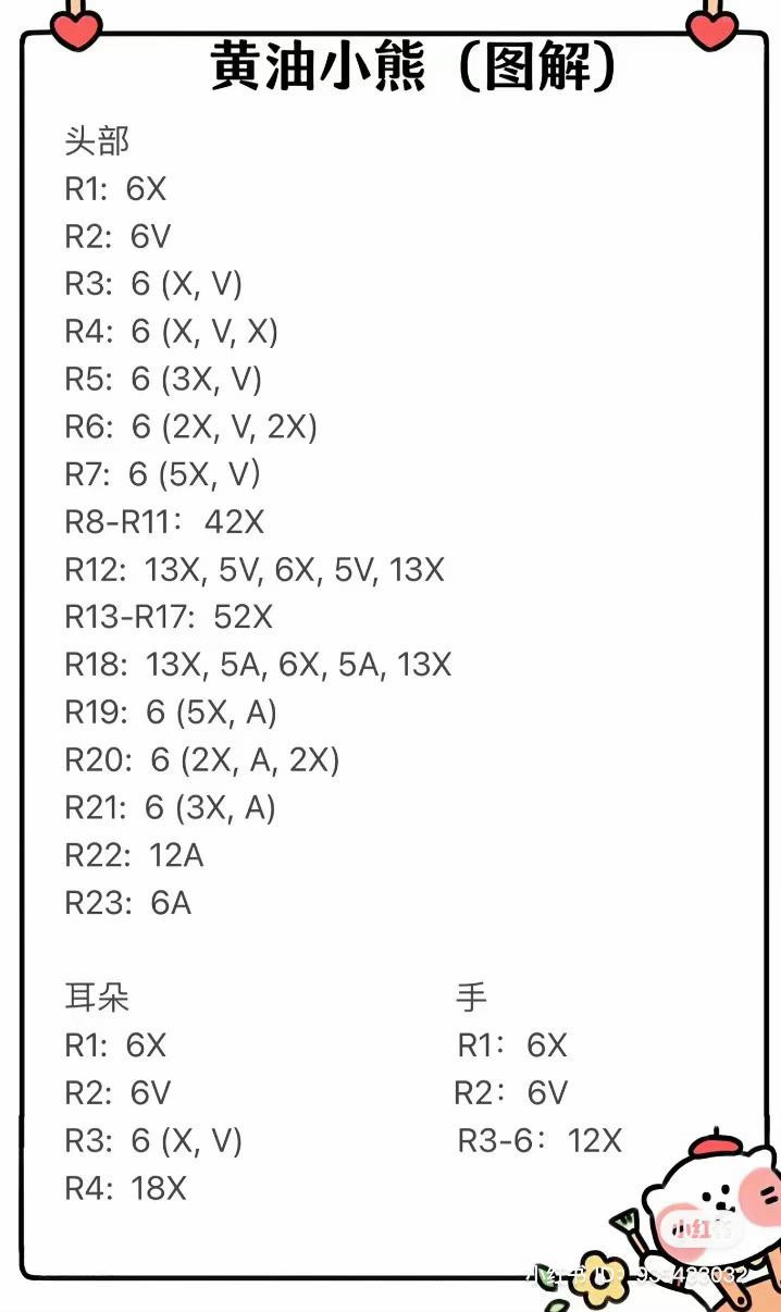 Butter Bear Crochet Pattern Chart: Step-by-Step Instructions for Head, Body, and Apron