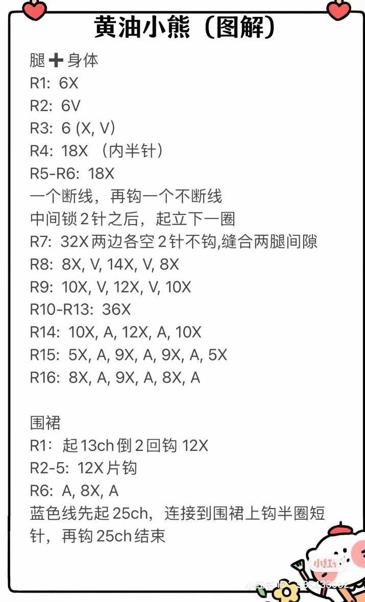 Butter Bear Crochet Pattern Chart: Step-by-Step Instructions for Head, Body, and Apron