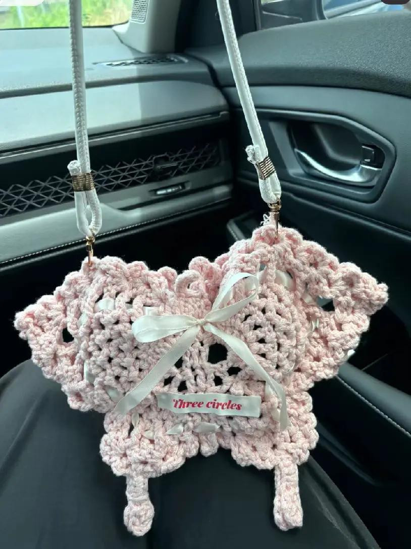 Butterfly Crochet Bag Pattern Chart with Freeform Lace Design and Ribbon Details